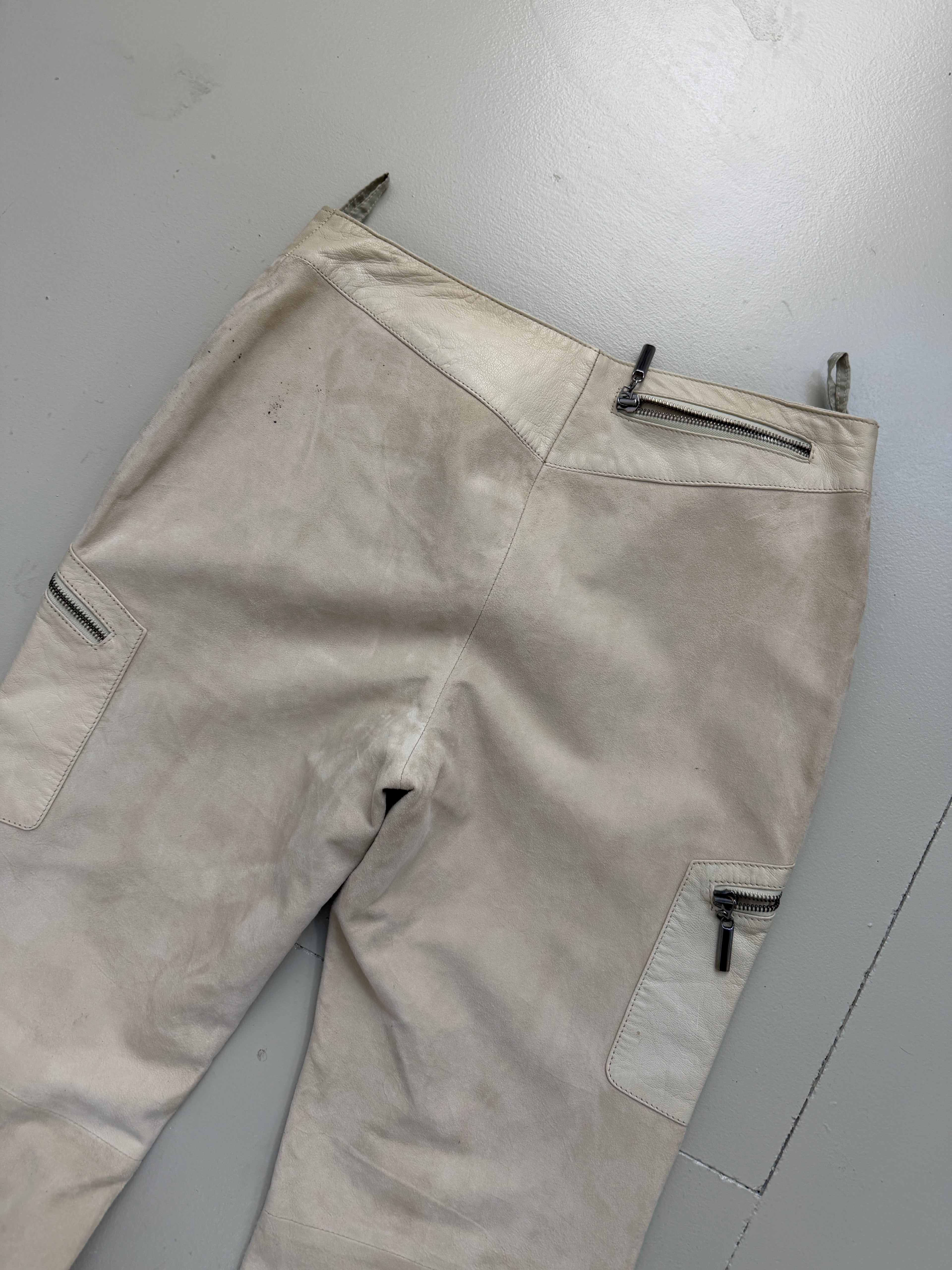 Vintage Beige Flared Leather Pants M