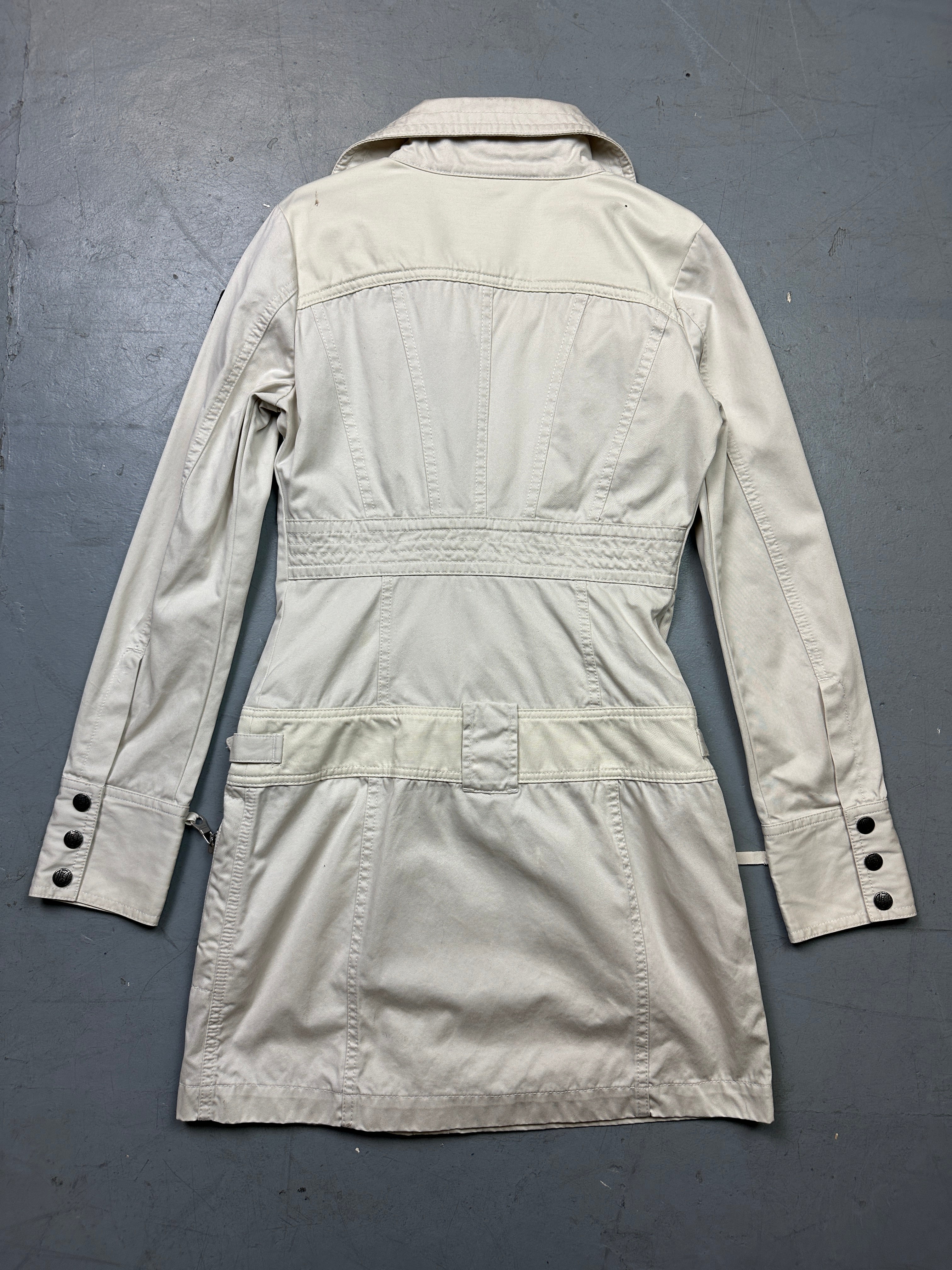 Vintage Diesel Rising Sun White Coat with asymmetrical zip. Y2K Second Hand 2000s Fashion