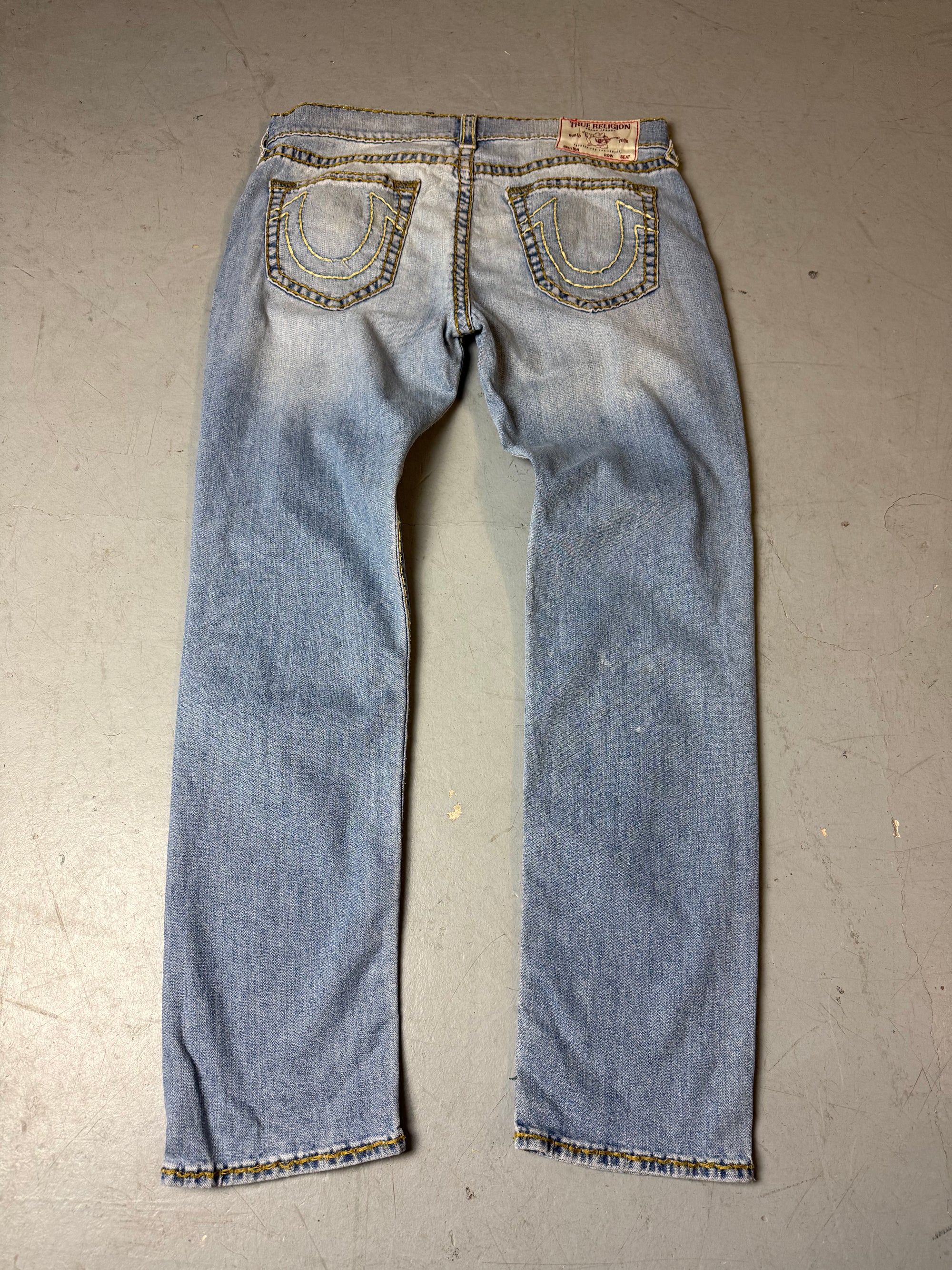 Vintage True Religion Relaxed Skinny Jeans with Yellow Stitching XL
