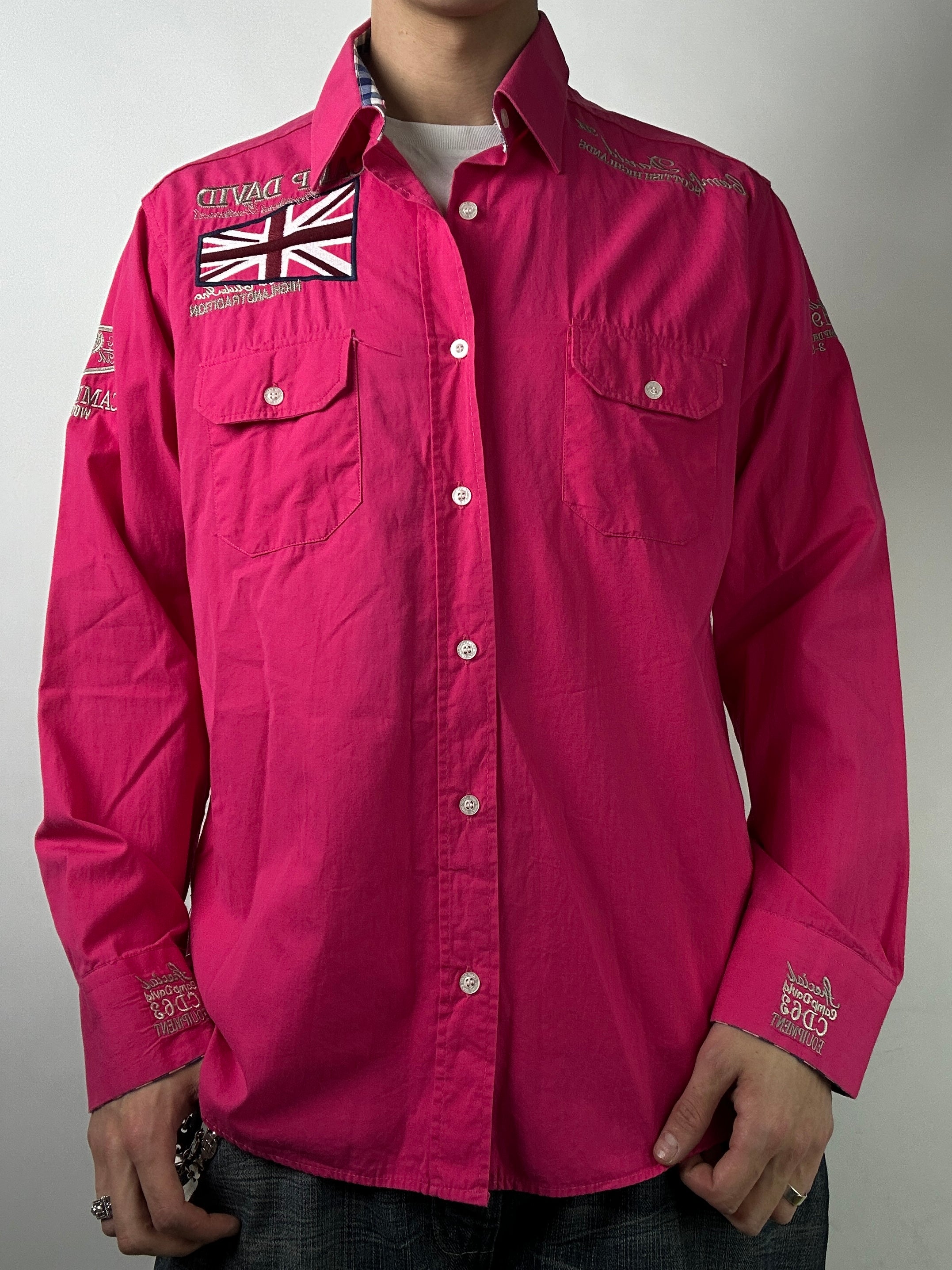 Vintage Camp David Pink Y2K Printed Button Up Shirt L