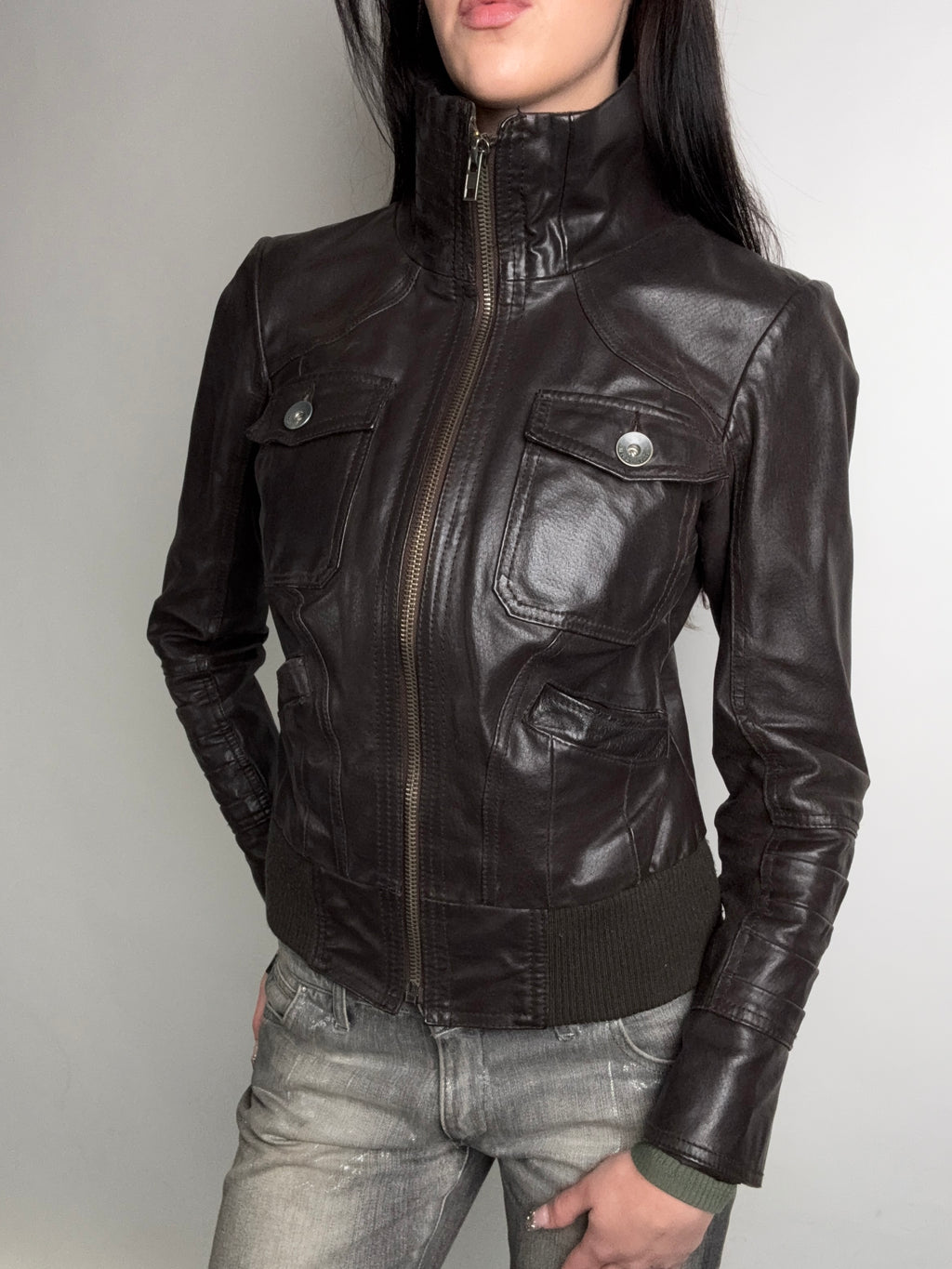Vintage Only Dark Brown Leather Jacket M