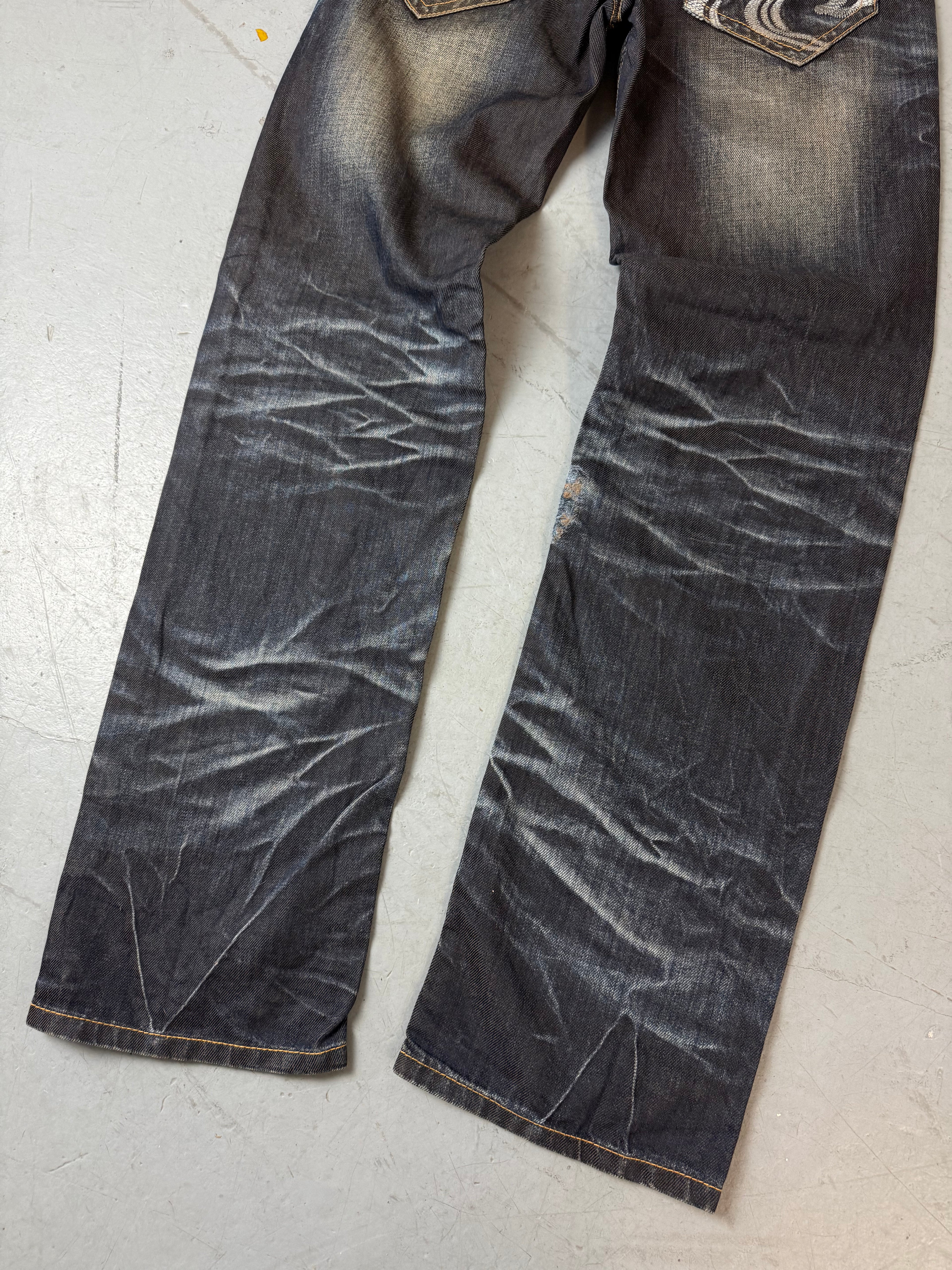 Vintage Big Train High Waist Jeans mit Stitching für Frauen 