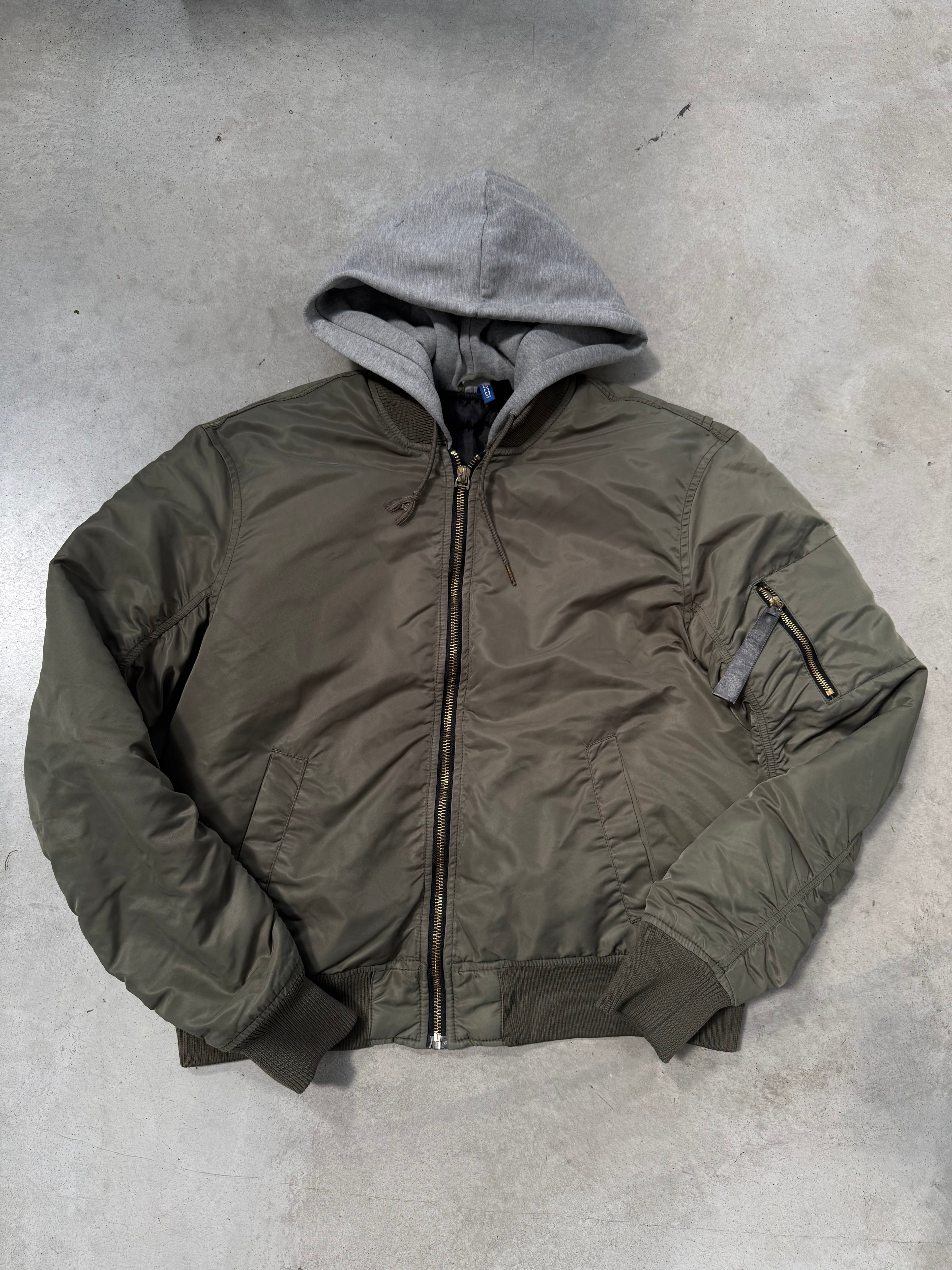 Vintage Green Bomber Jacket with Jogger Hood XL
