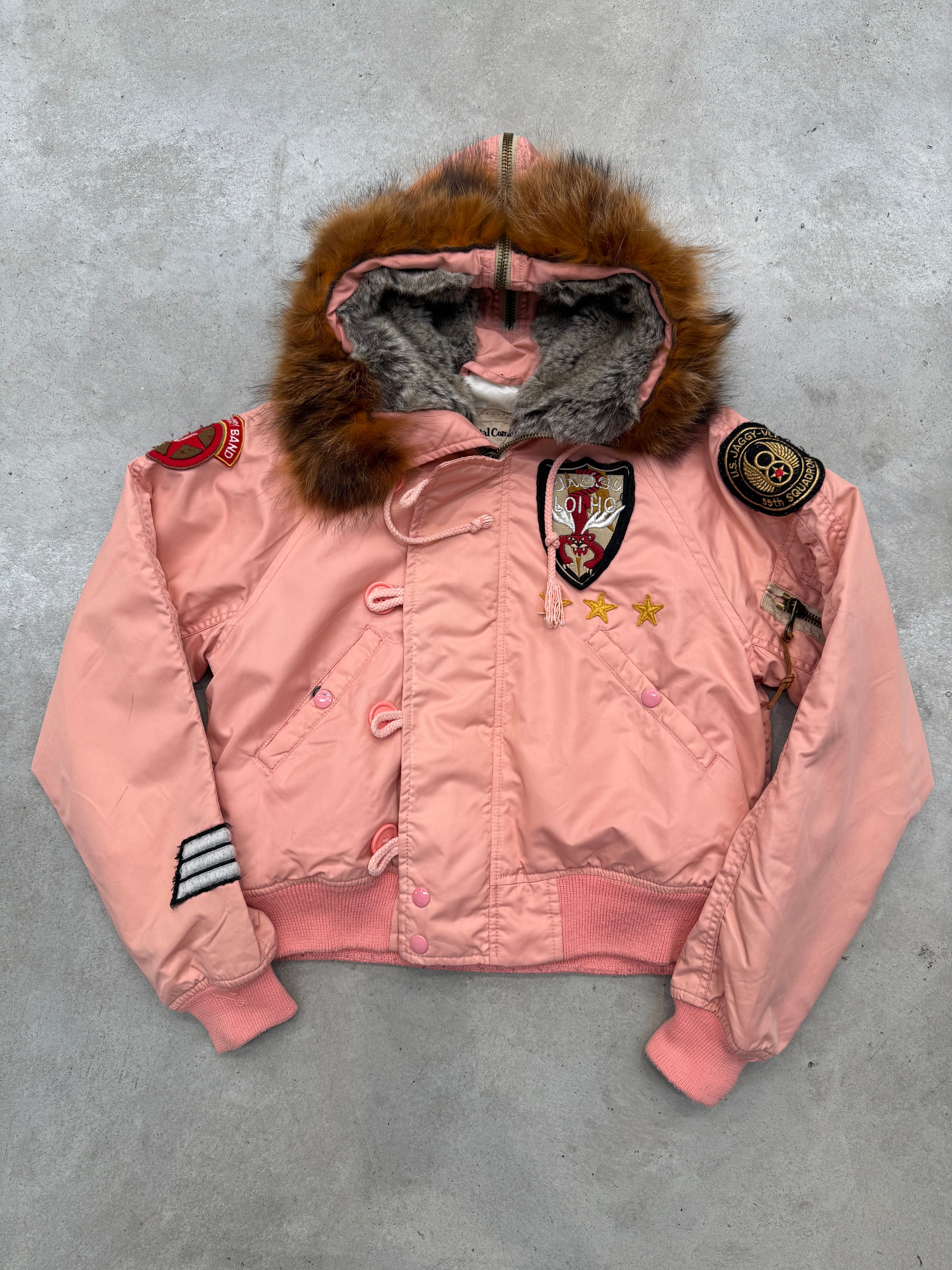 Vintage Pink Bomber Jacket with Patches S