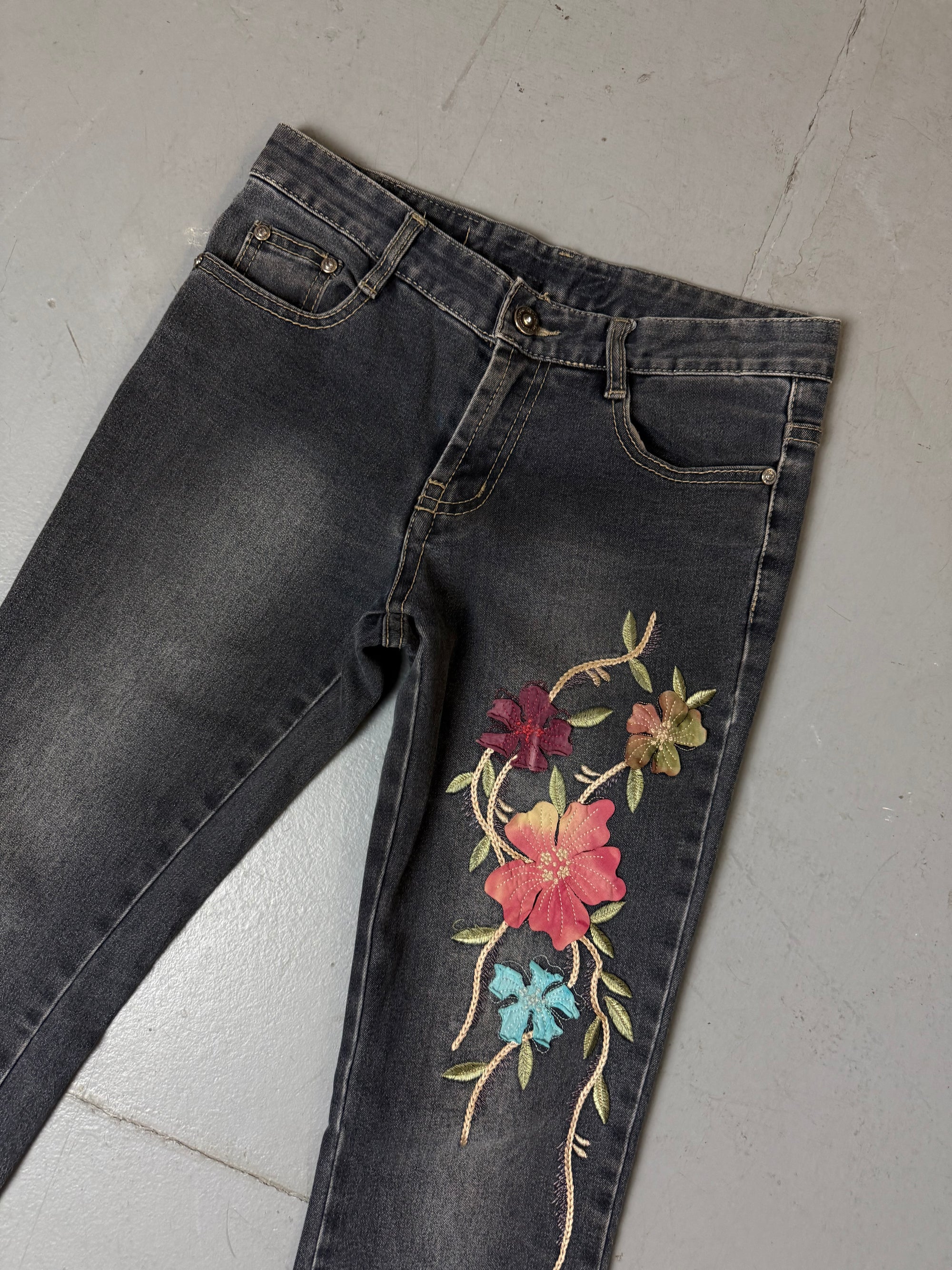Vintage J&D Grey Low Waits Denim with Flowers XS