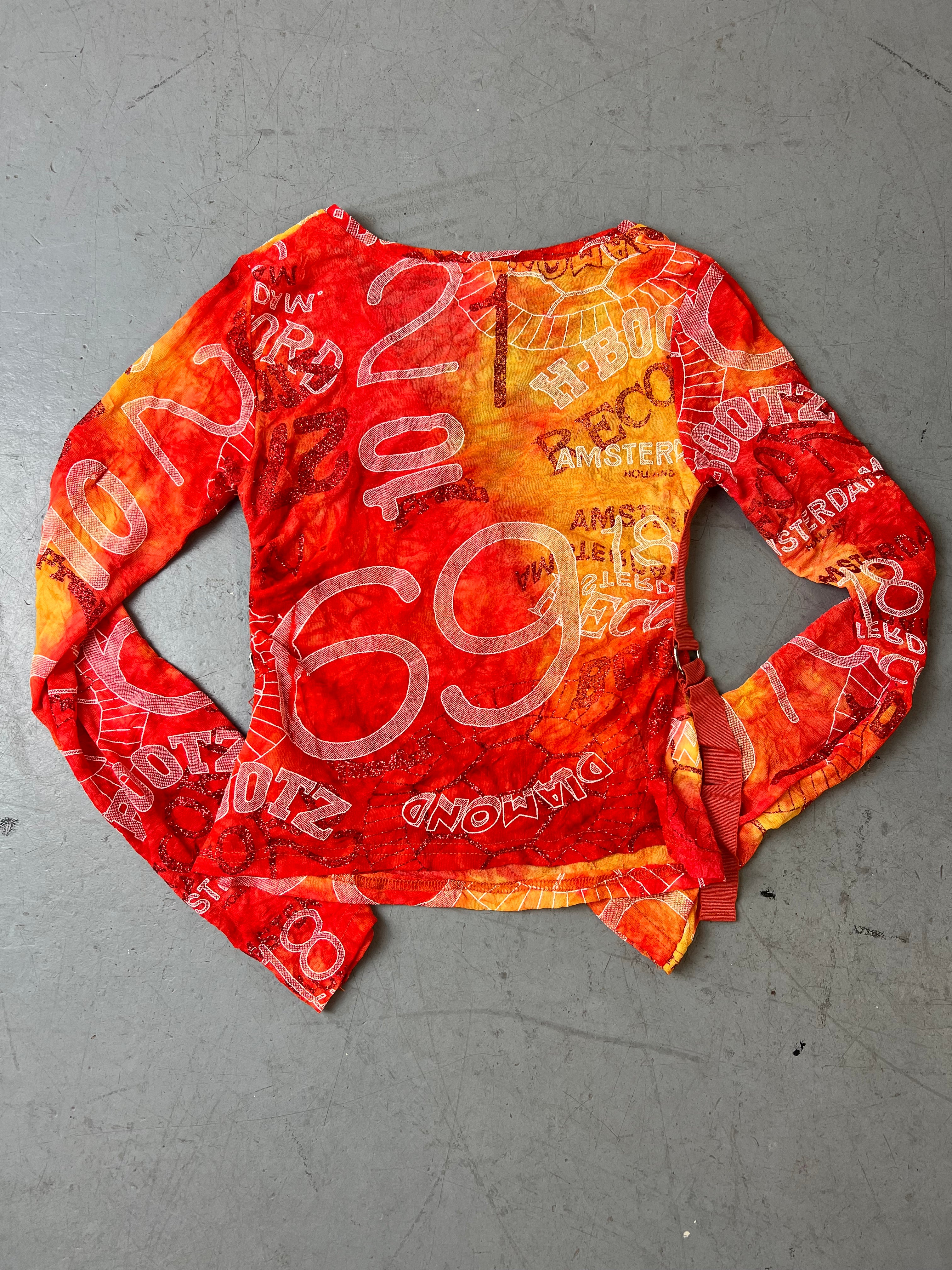 Vintage Orange Cropped Glittery Longsleeve Für Damen. Y2K Second Hand 2000s Fashion