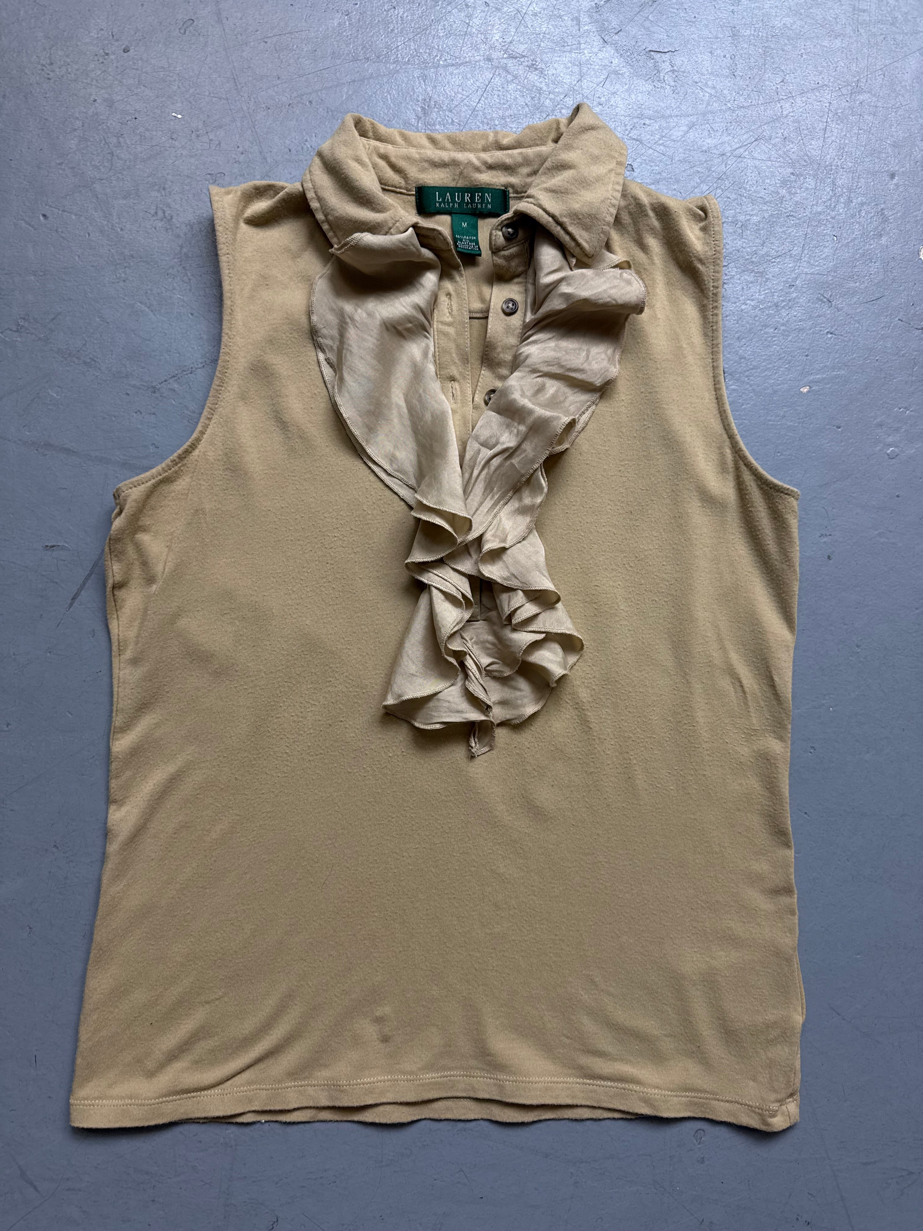Vintage Ralph Lauren Ruffled Sleevless Blouse für Damen. Y2K Second Hand 2000s Fashion 