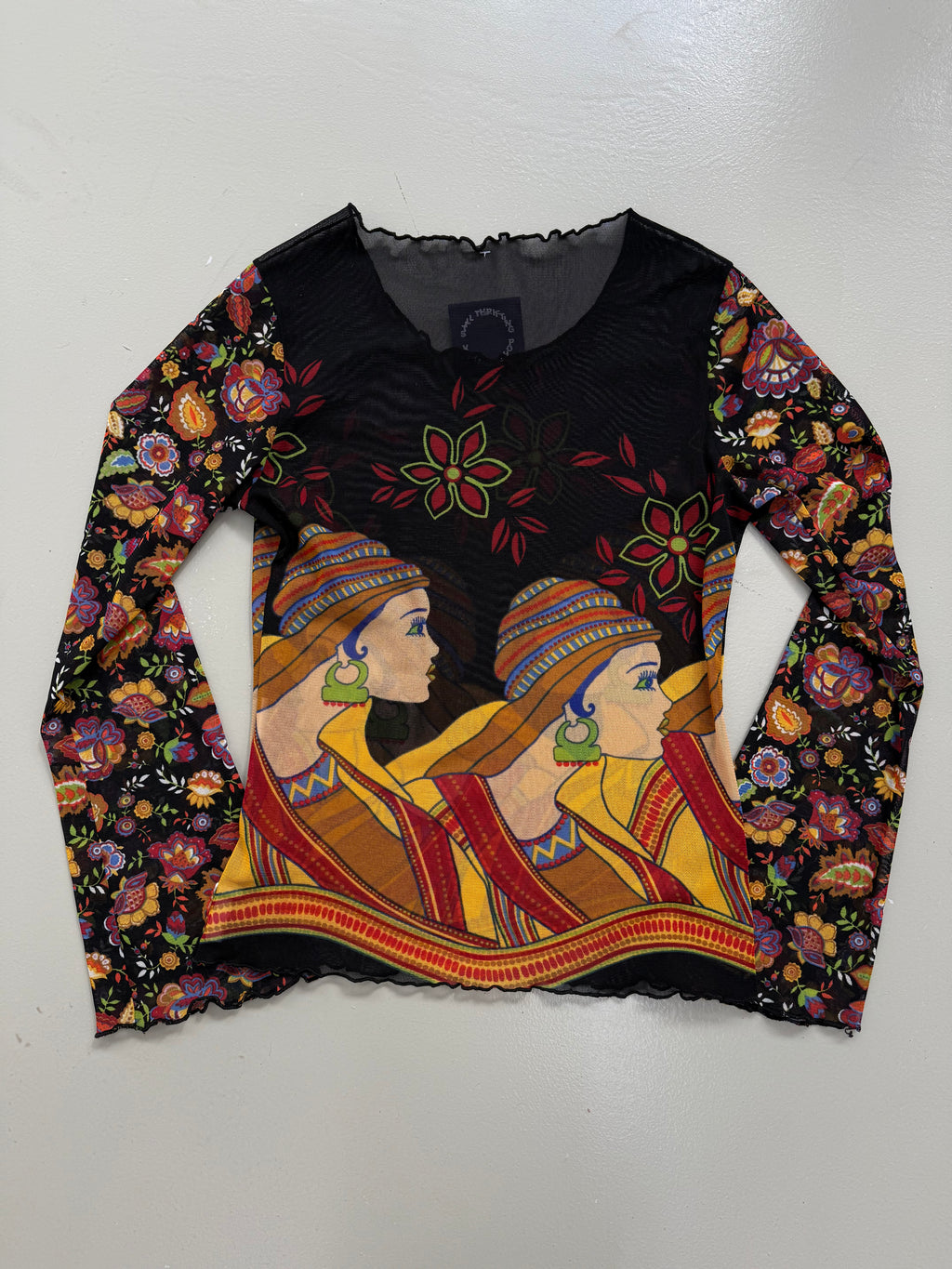 Vintage Mesh Seethrough Graphic Longsleeve L