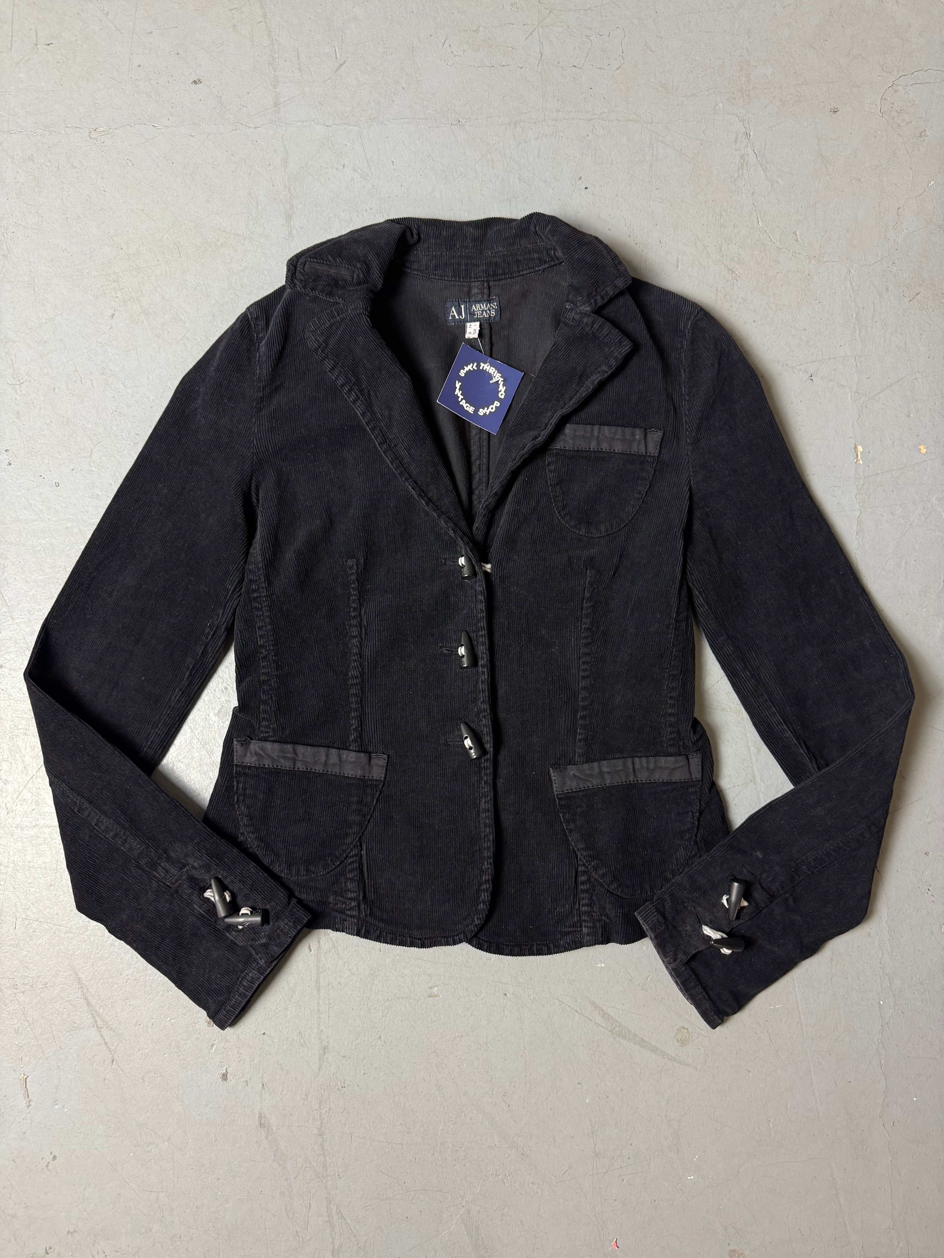 Produktbild von Vintage Armani Jeans Black Cord Jacket S von vorne 