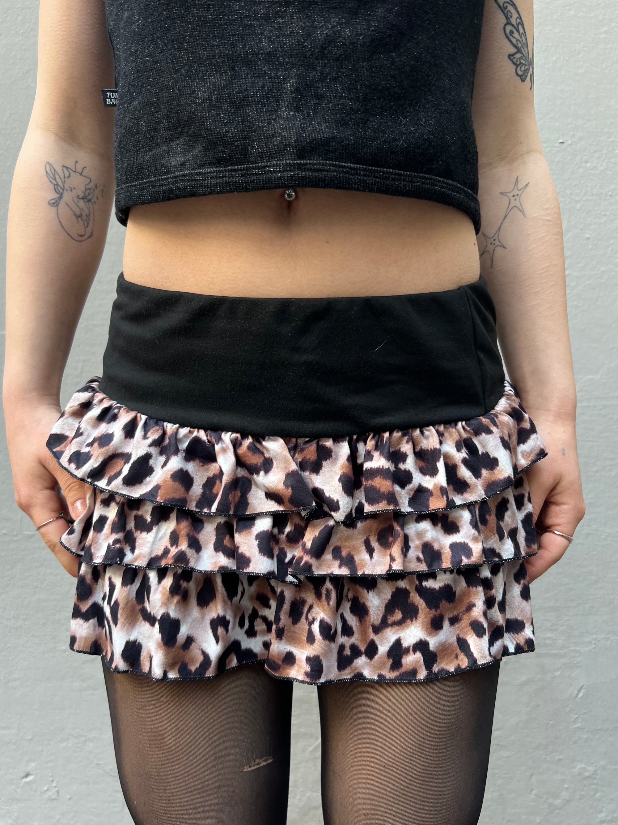 Vintage Layered Leo Print Mini Skirt XS