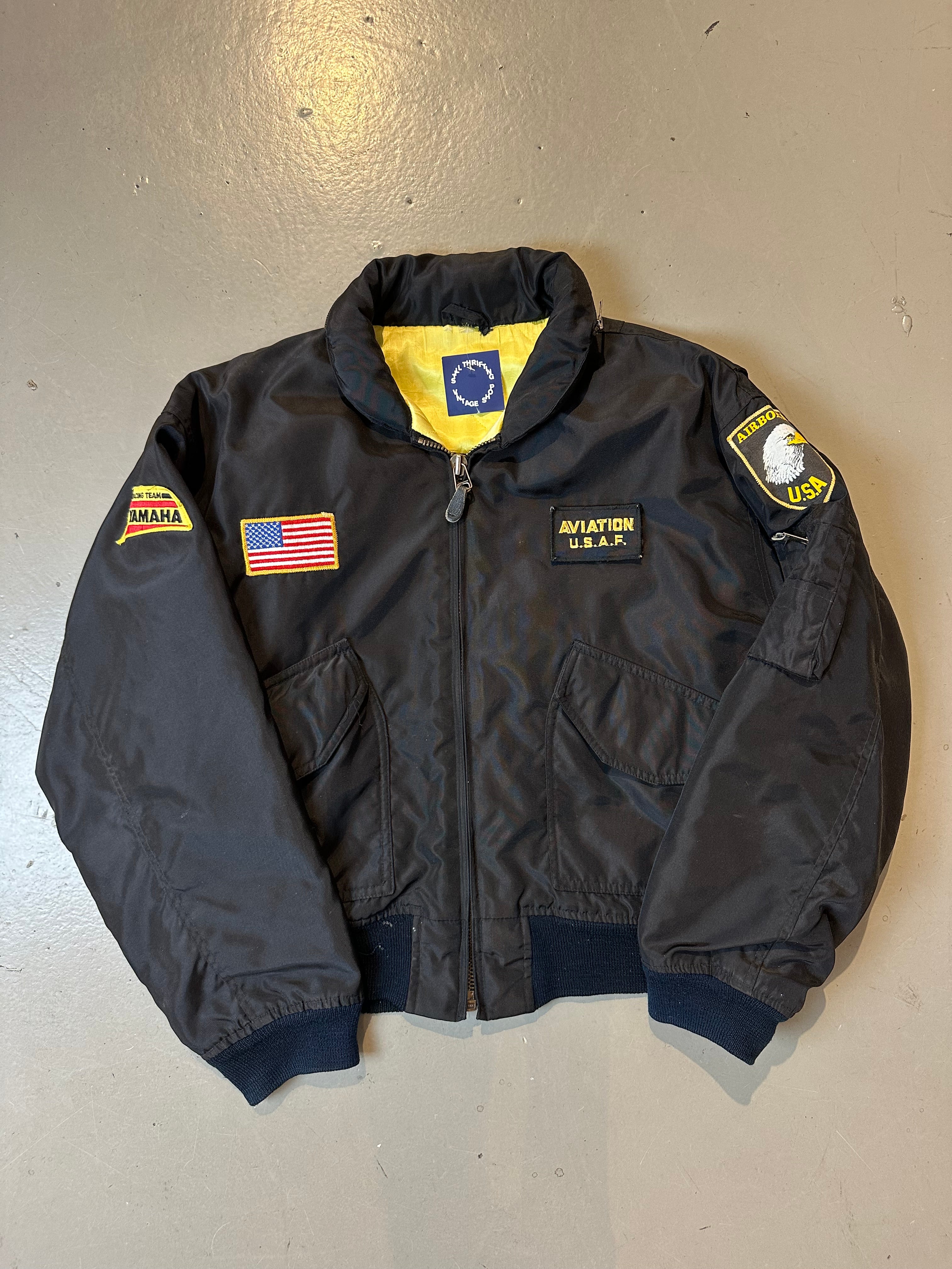 Vintage Black Aviator Bomber Jacket L/XL
