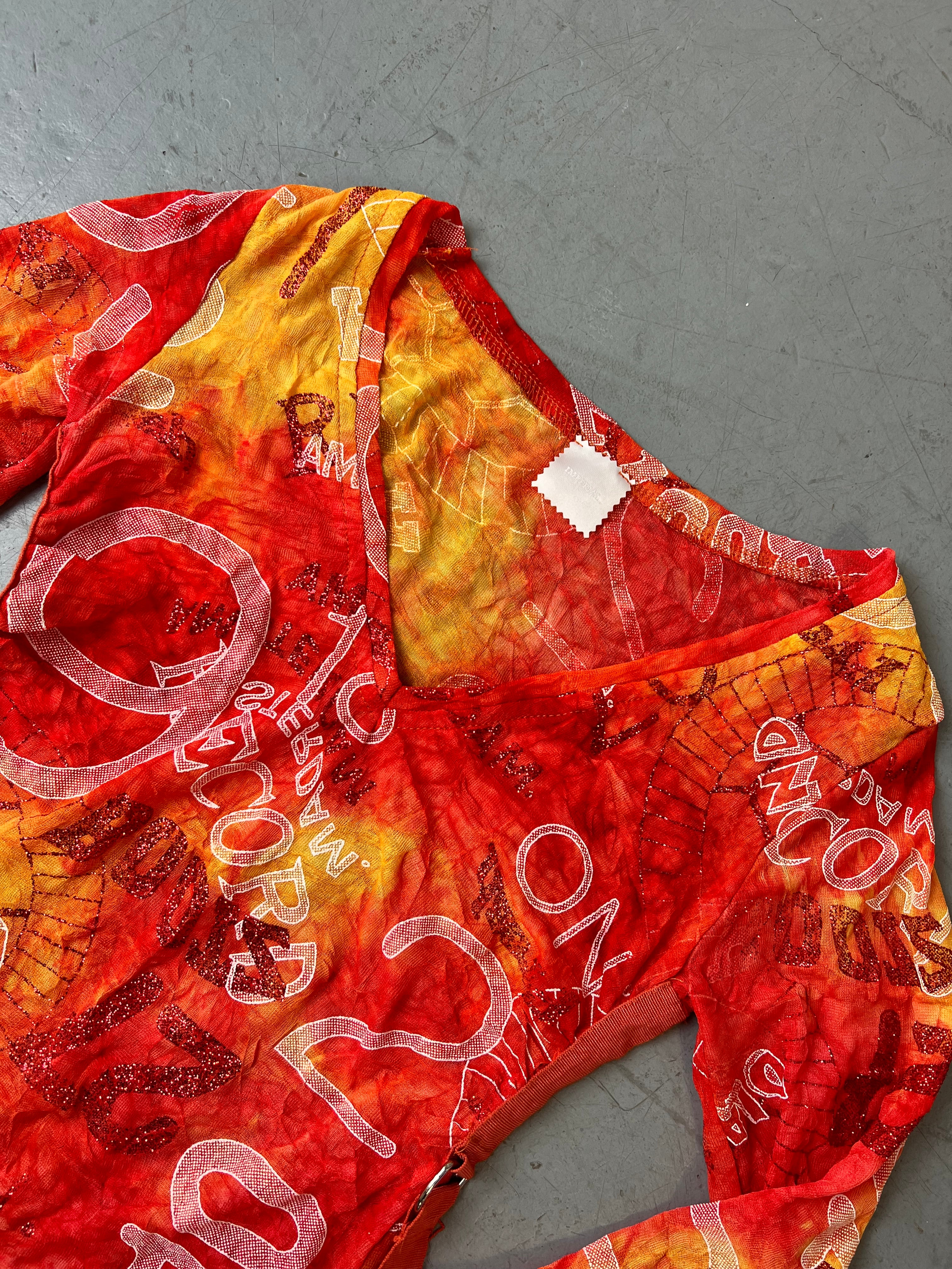 Vintage Orange Cropped Glittery Longsleeve Für Damen. Y2K Second Hand 2000s Fashion