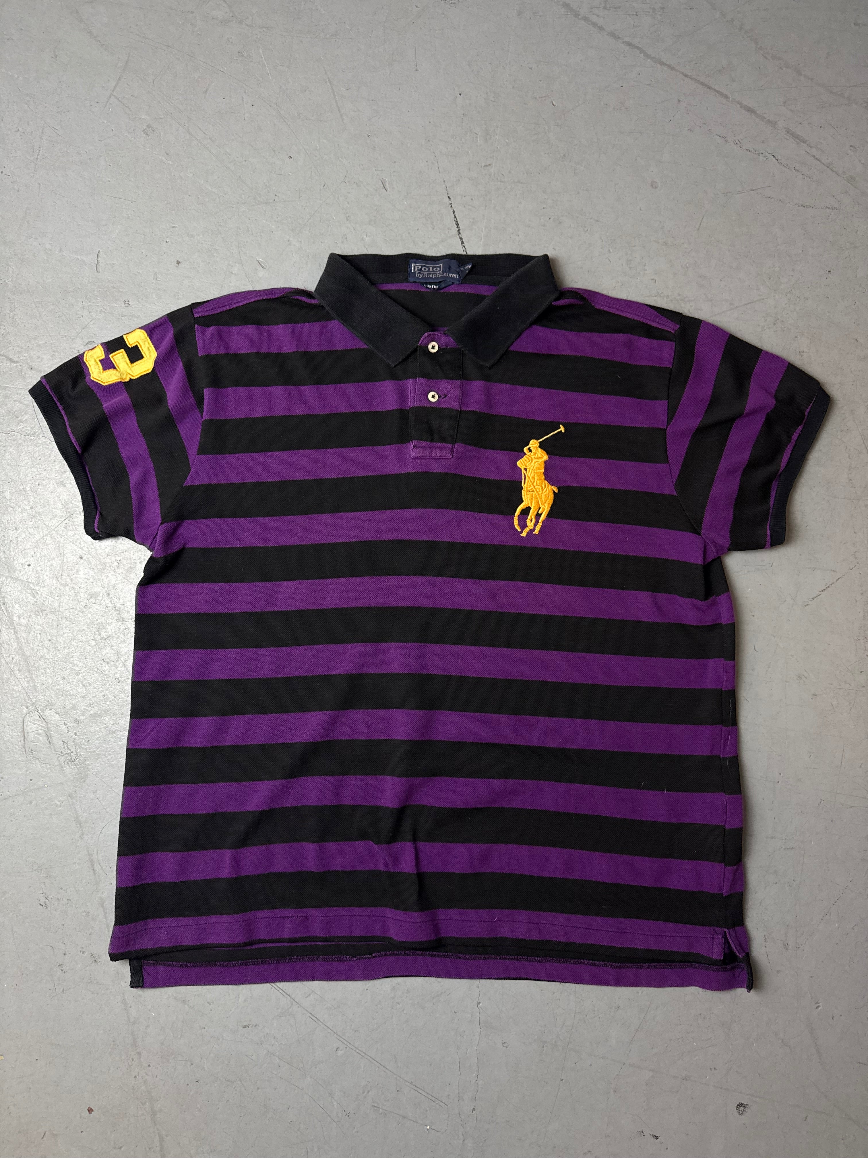 Vintage Polo Ralph Lauren Black and Purple Big Pony Polo Shirt L