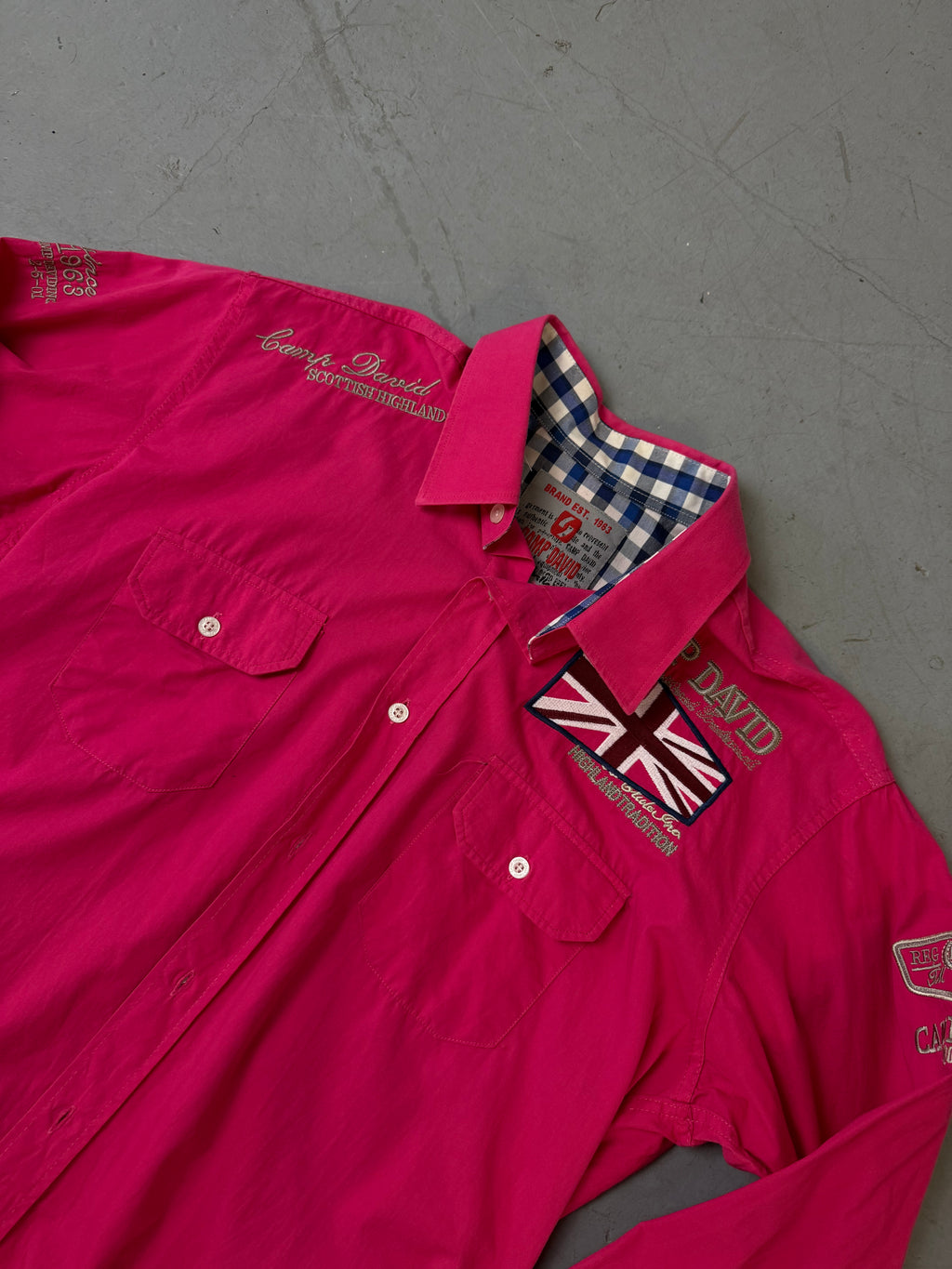 Vintage Camp David Pink Y2K Printed Button Up Shirt L