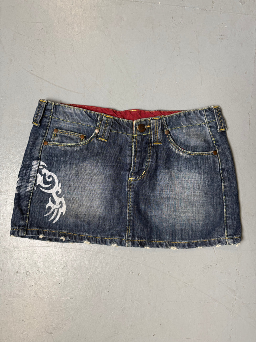 Vintage Tribal Printed Denim Skirt M