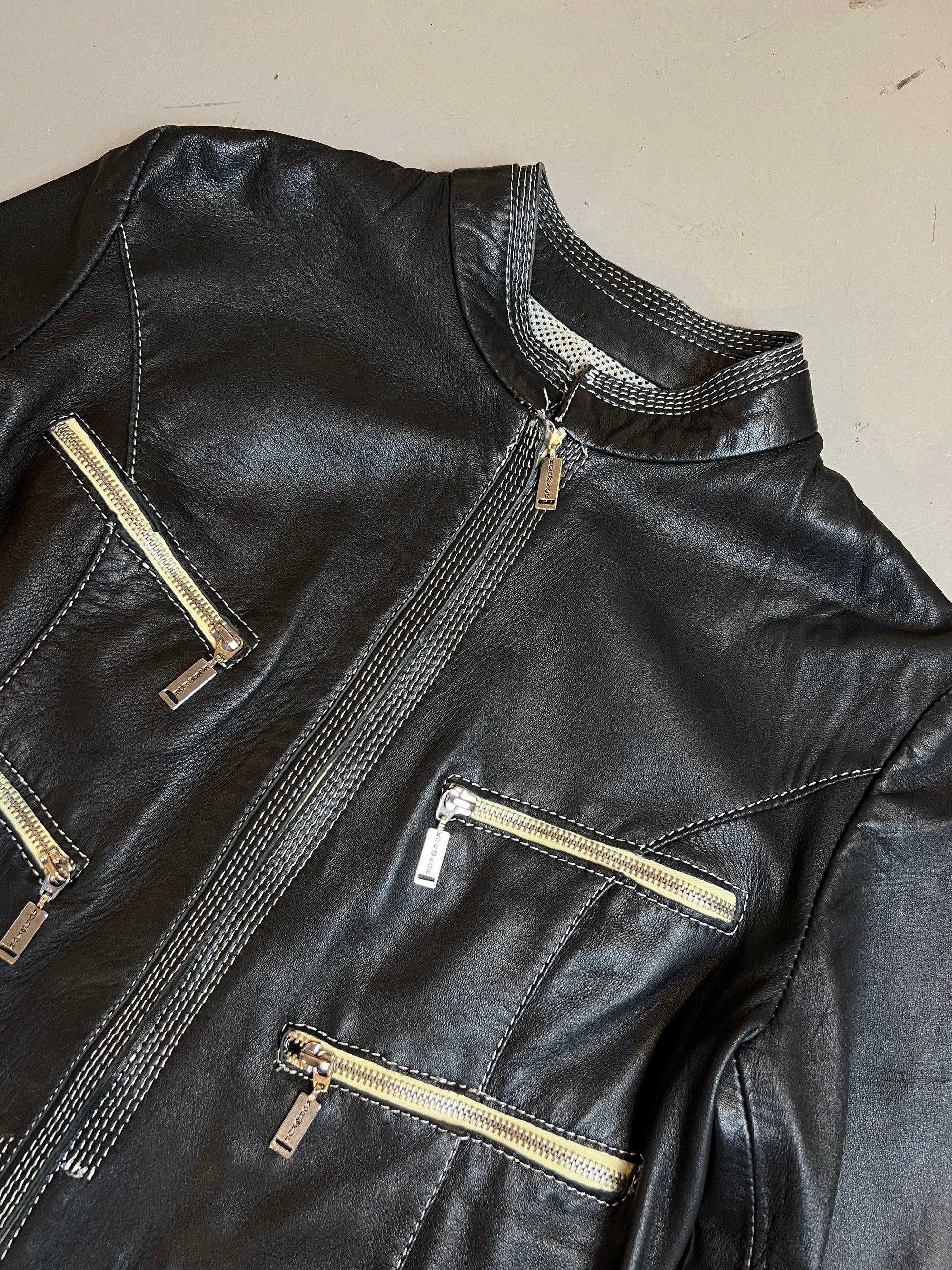 Produkt Bild Vintage Zip Leather Jacket M von vorne Detail Kragen