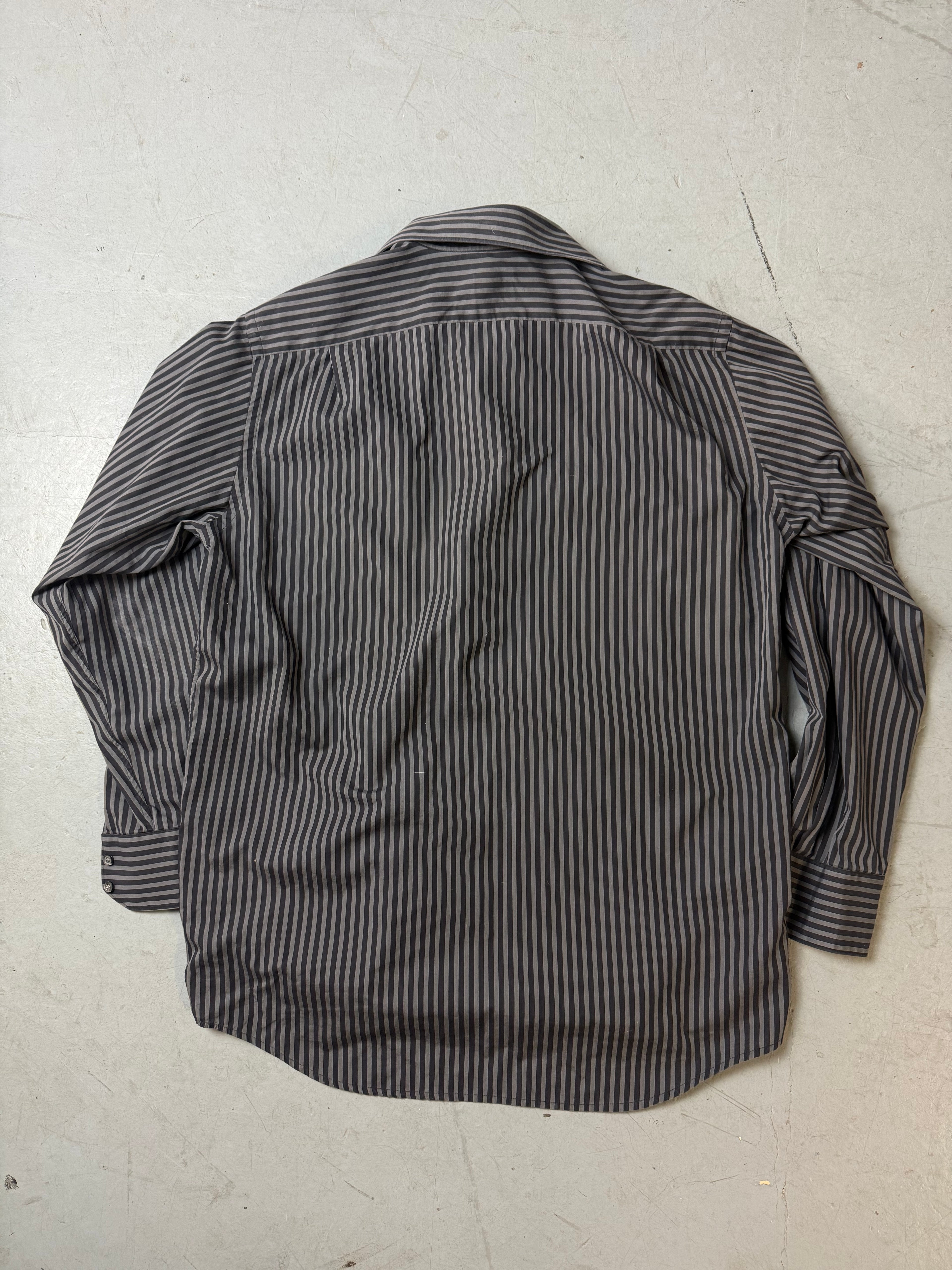Vintage Lacoste Grey Striped Button Up Shirt L