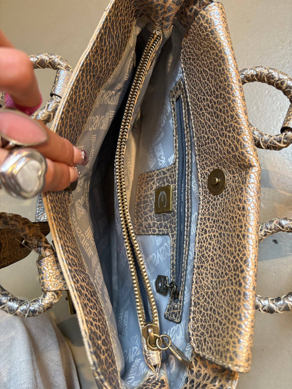 Vintage Beige Just Cavalli Mini Bag With Gold Details