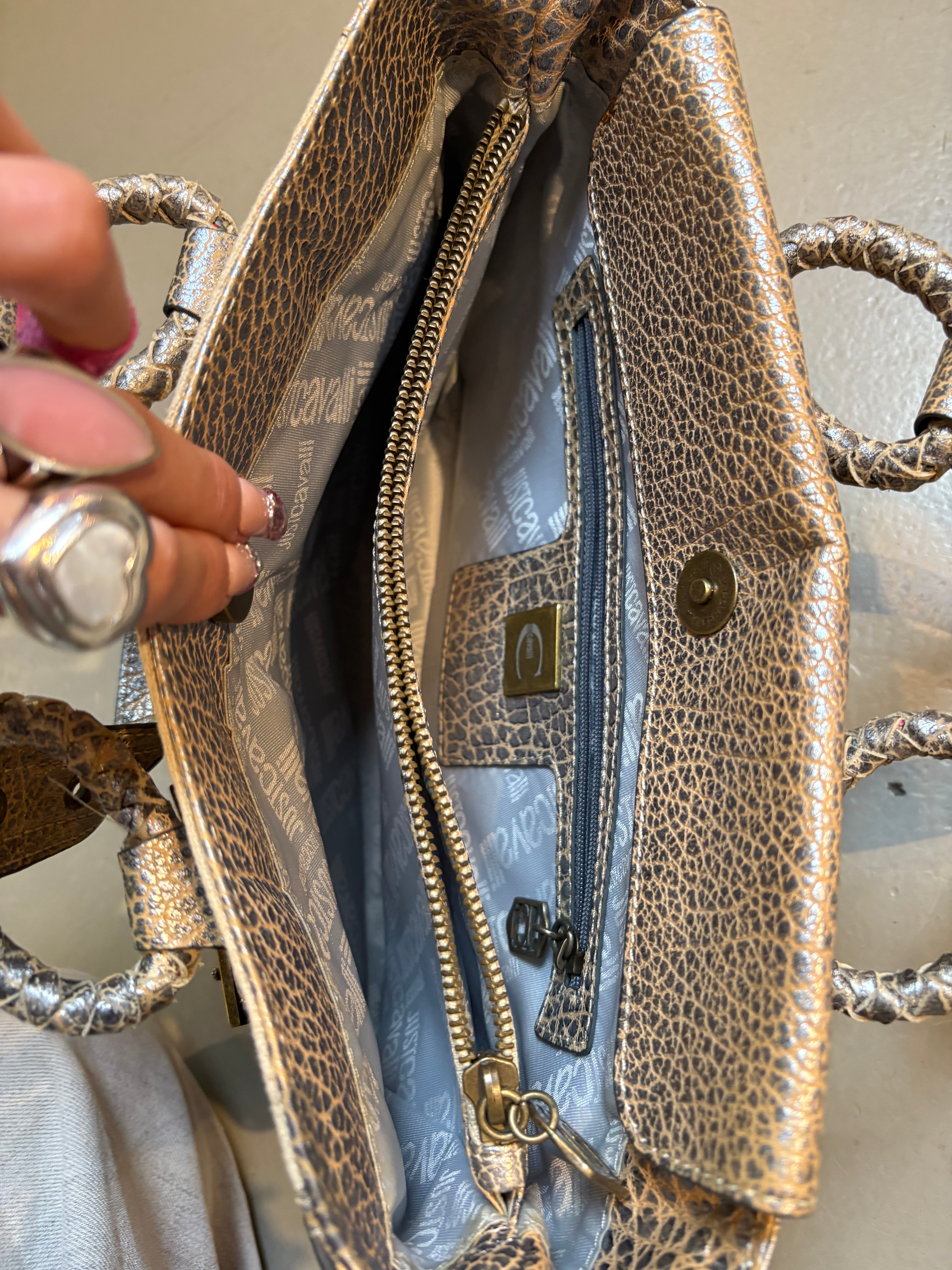 Vintage Beige Just Cavalli Mini Bag With Gold Details