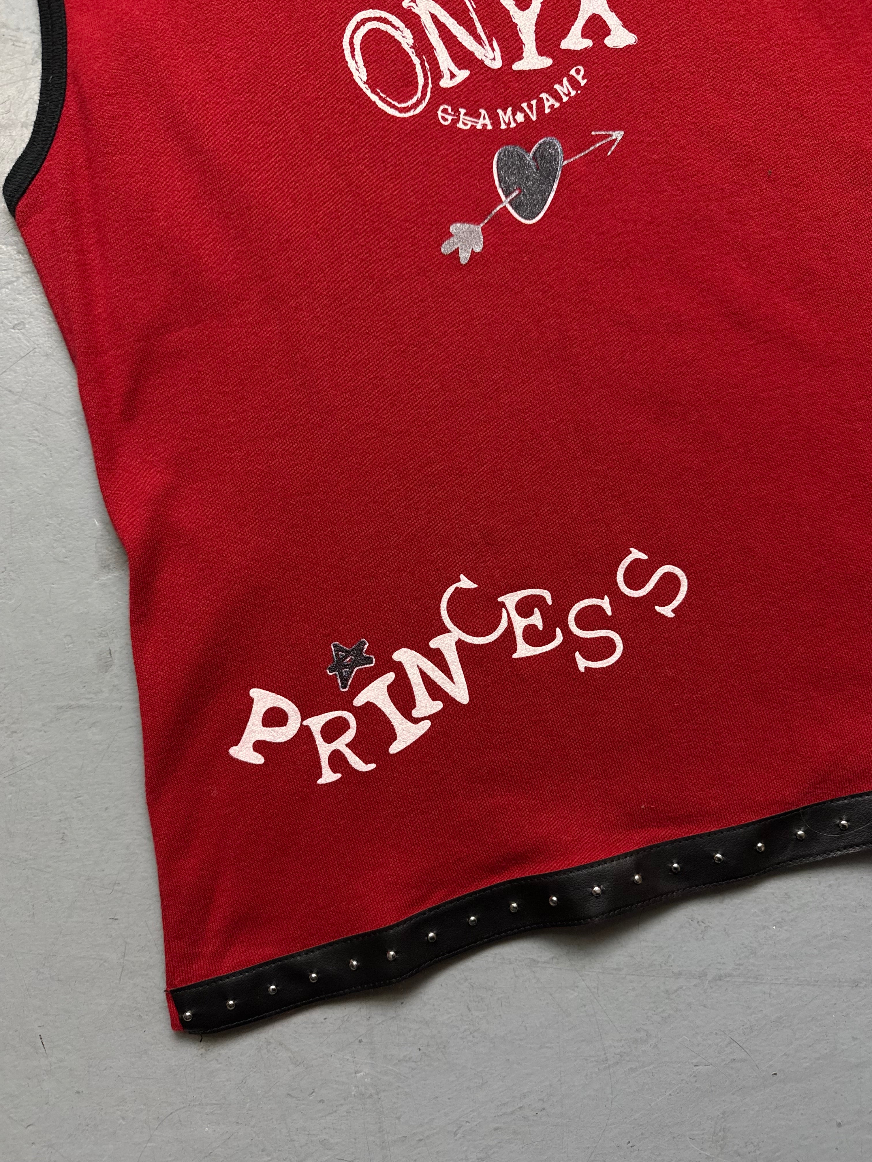 Vintage Onyx Red Studded & Printed Tank Top for women. Y2K Second Hand 2000s Fashion 