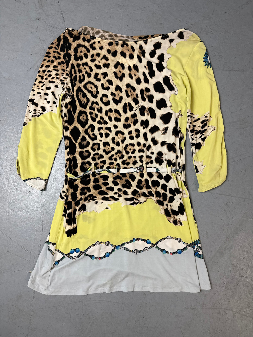 Produktbild von Vintage Roberto Cavalli Yellow Leopard Print Dress M von hinten