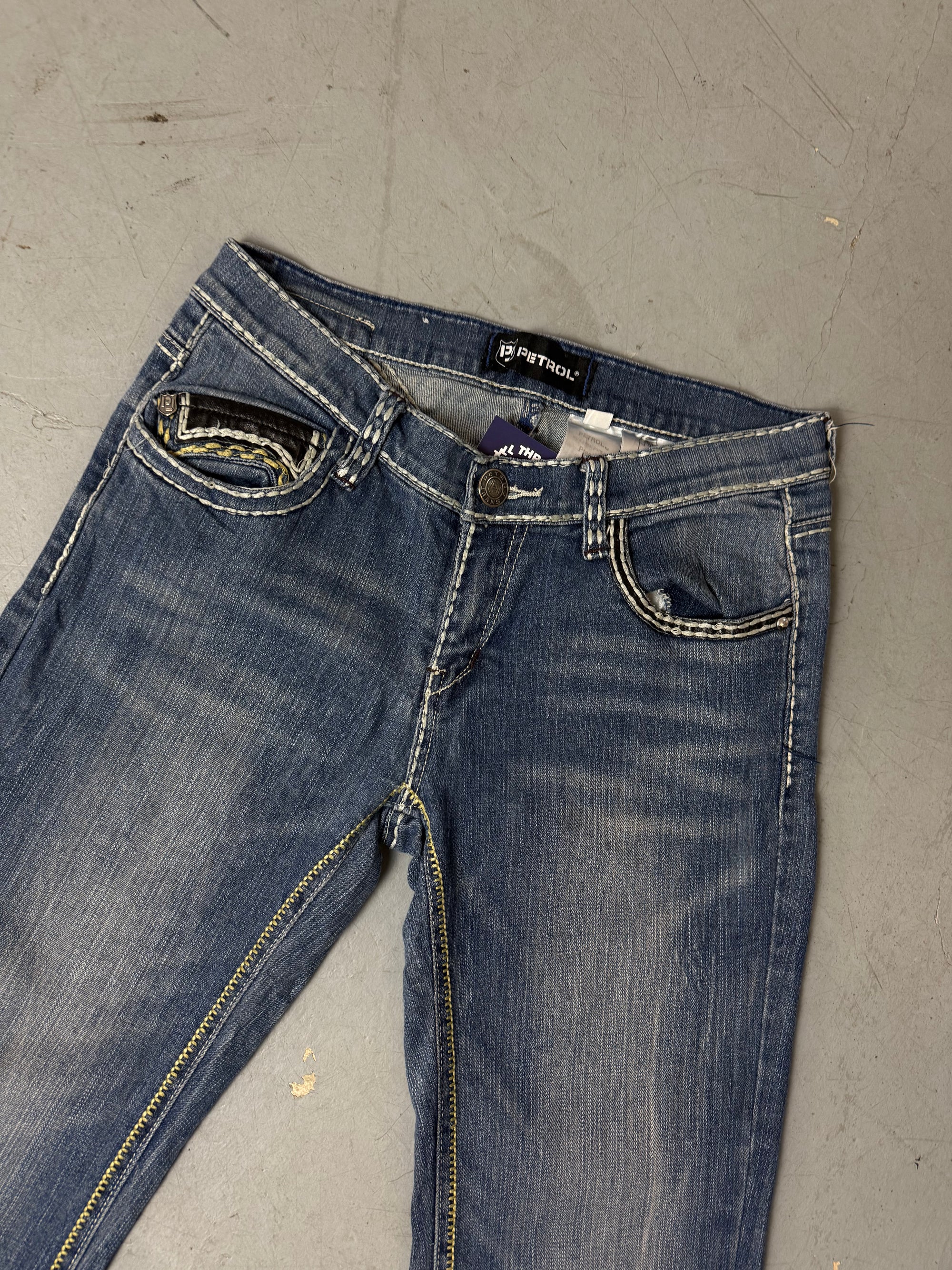 Vintage Petrol Low Waist Denim with Back Print S