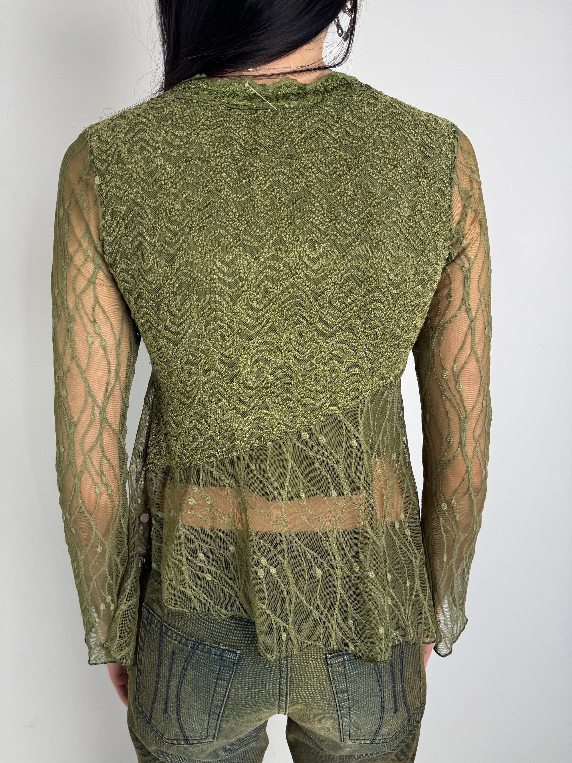 Tragebild von Vintage Green Fairy Mesh Longsleeve von Hinten