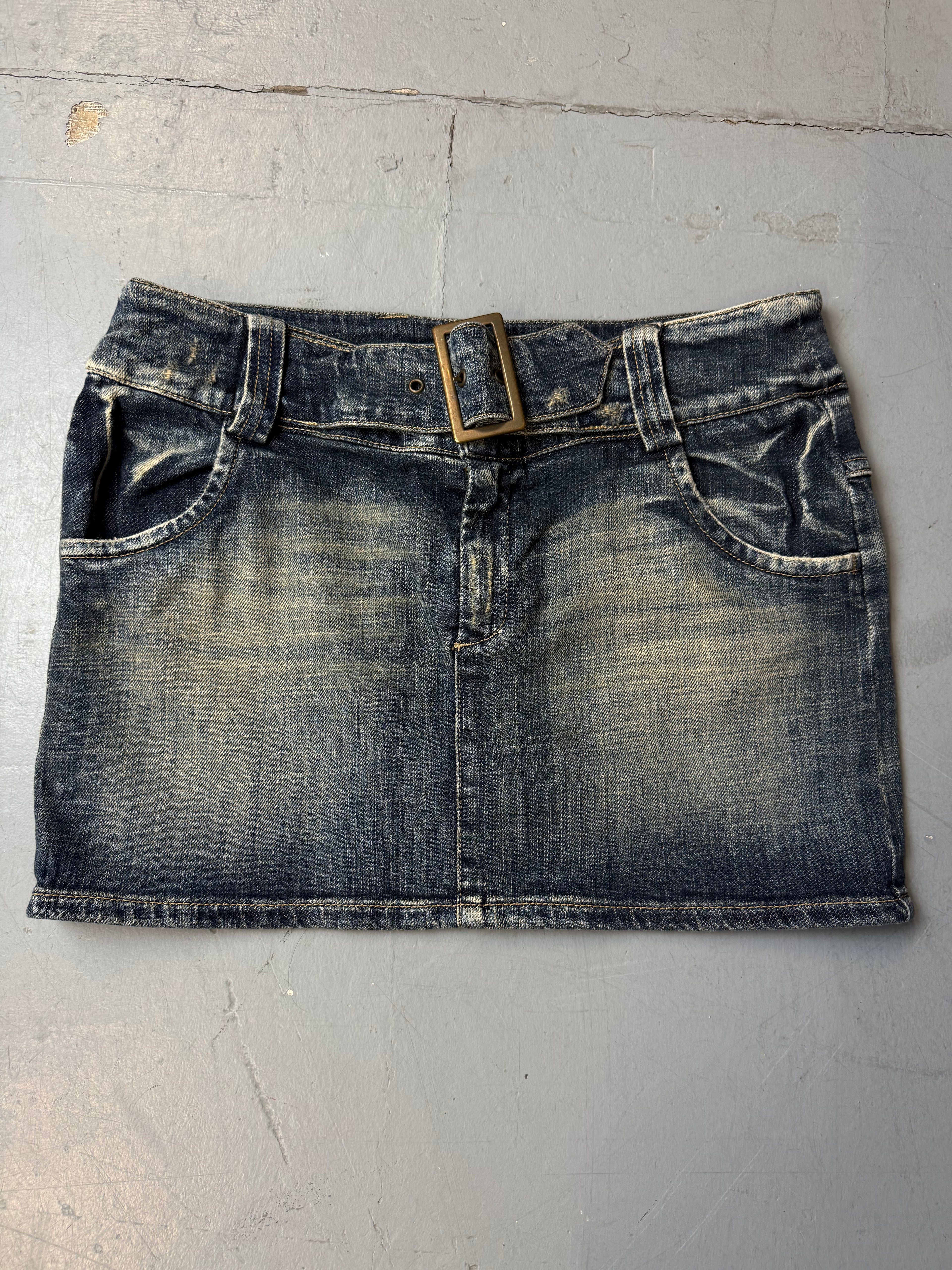 Vintage Benetton Denim Mini Skirt with Belt M