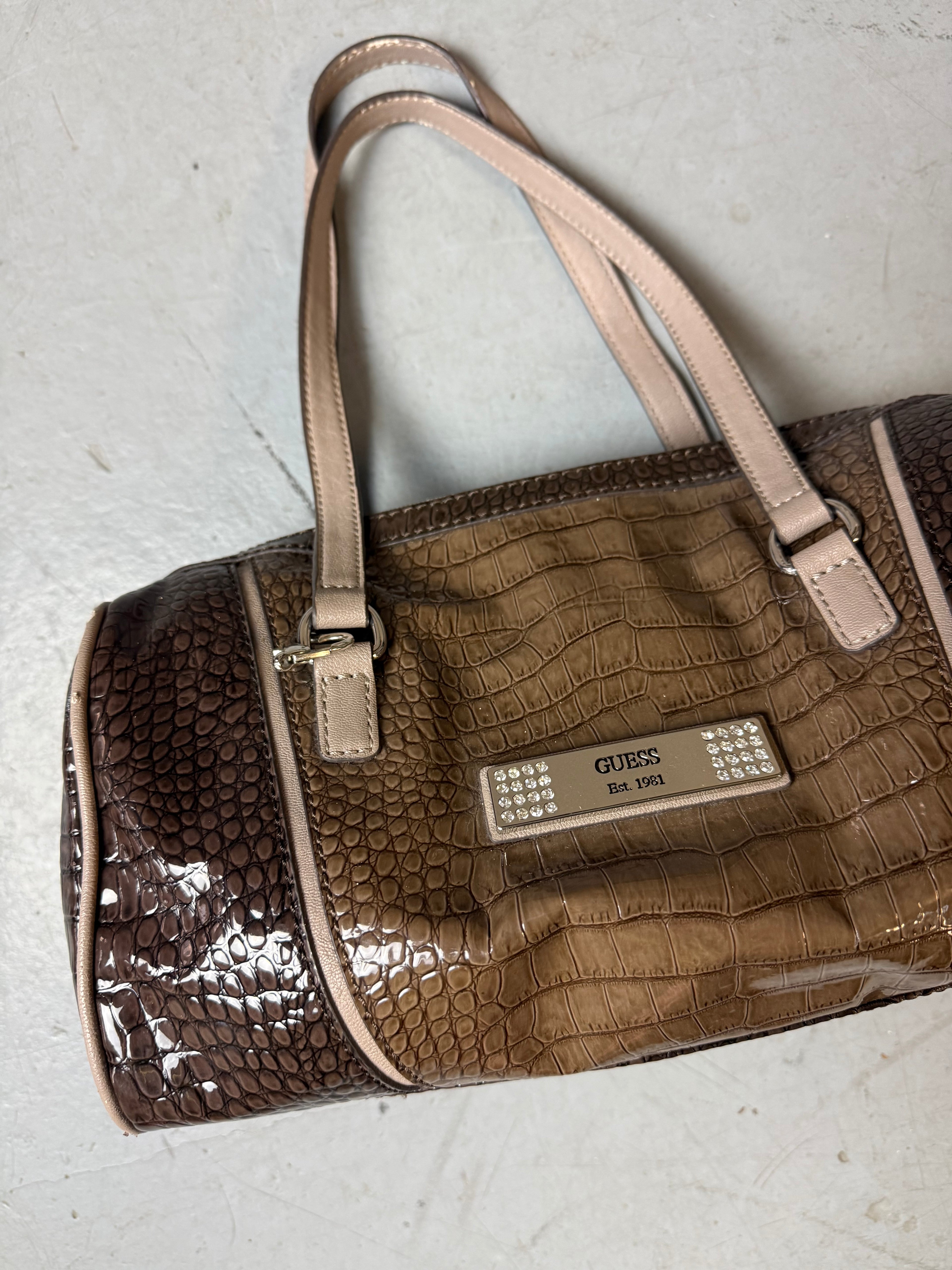 Vintage CNTY BAGS Guess Brown Crocodile Optic Handbag