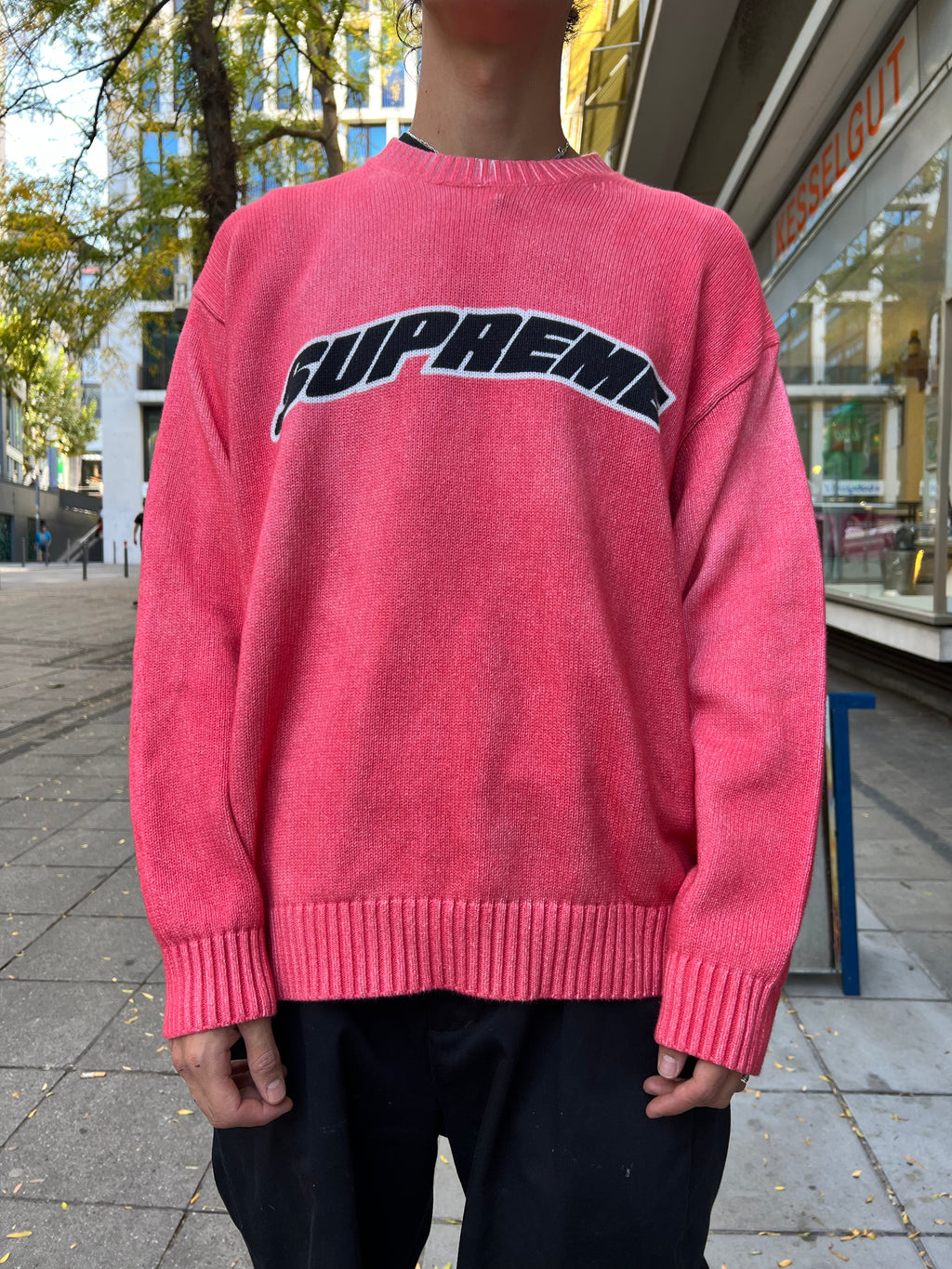 Supreme Printed Washed Knit Sweater Pink (L)