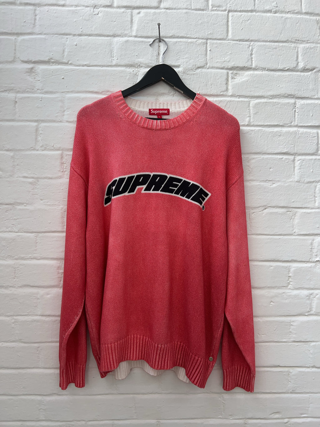 Supreme Printed Washed Knit Sweater Pink (L)
