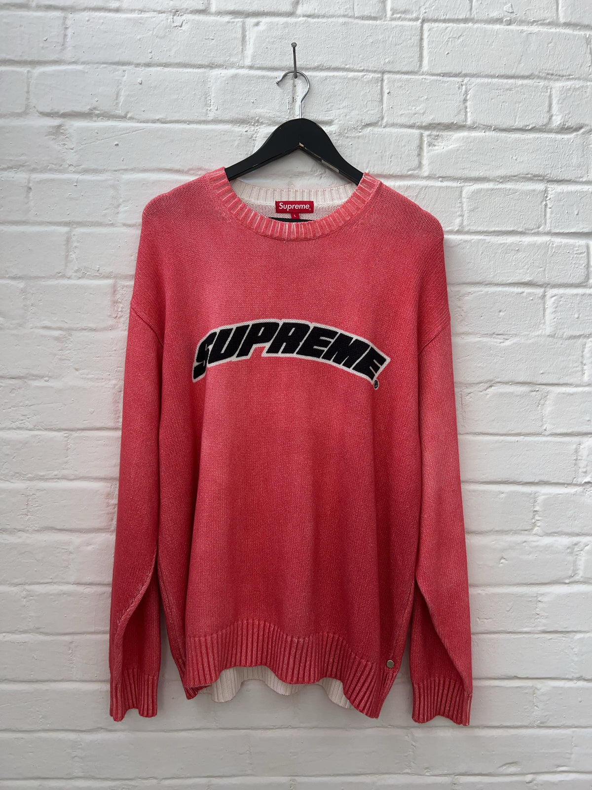 Supreme Printed Washed Knit Sweater Pink (L)