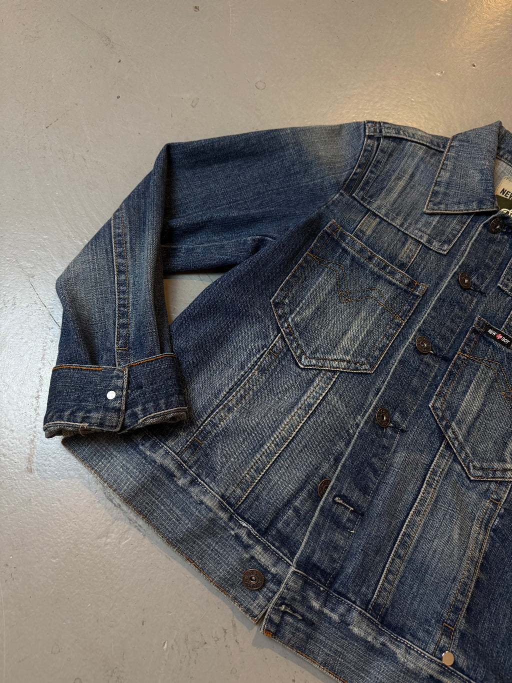 Vintage New Boy Denim Jacket with Back Print M