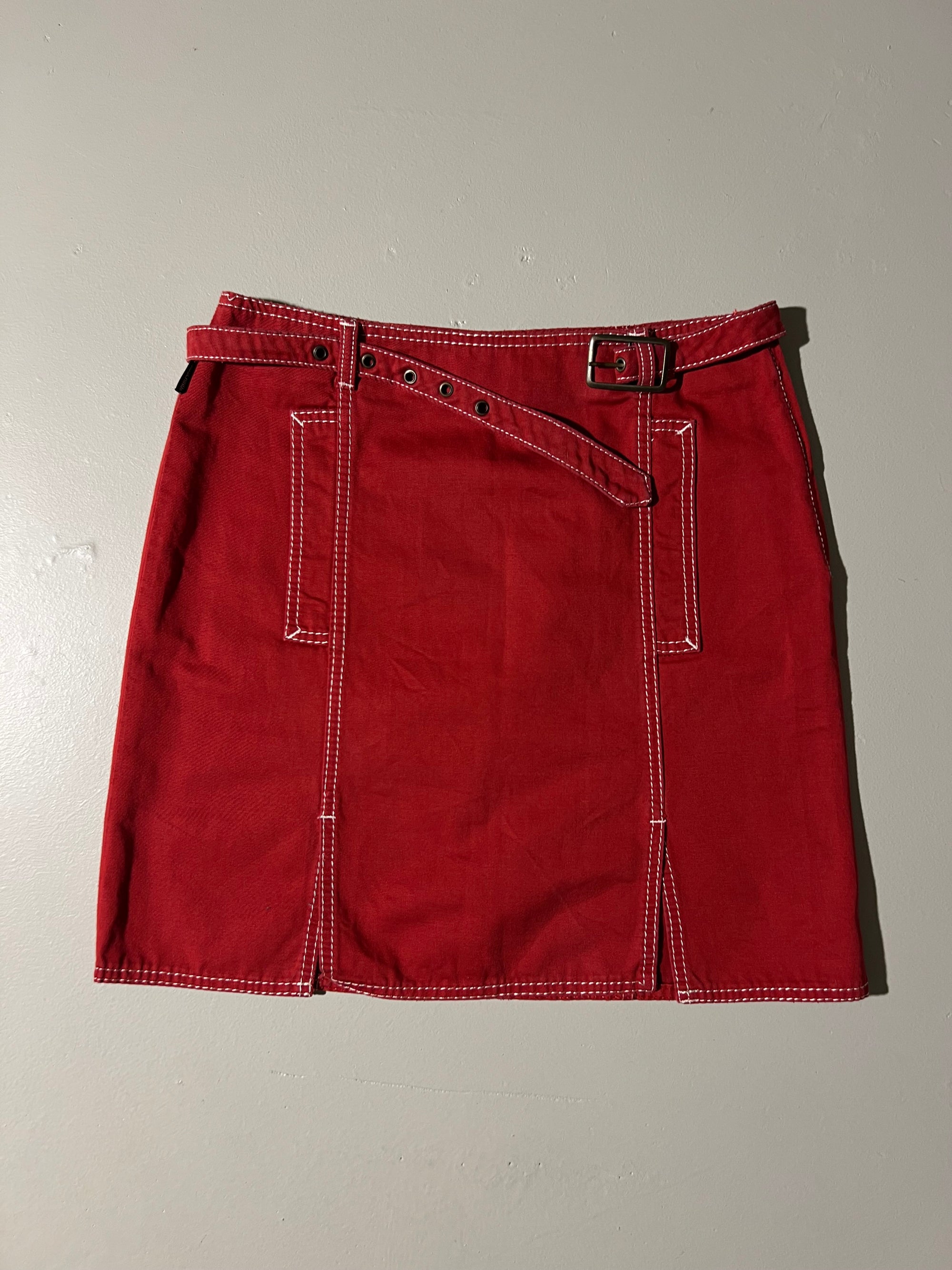 Vintage Moschino Jeans Red Midi Skirt with Belt S