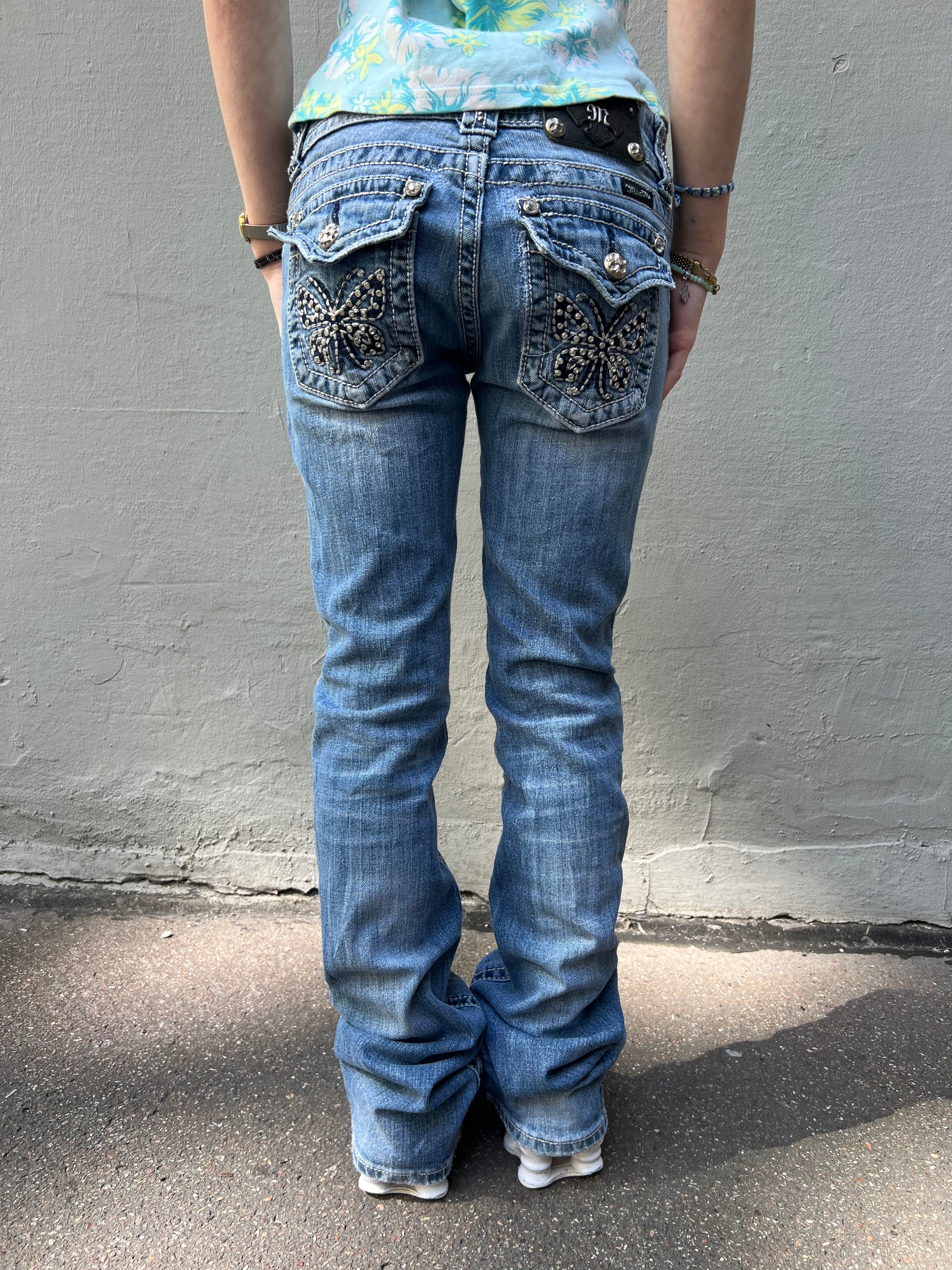 Vintage Miss Me Butterfly Glitter Denim XS