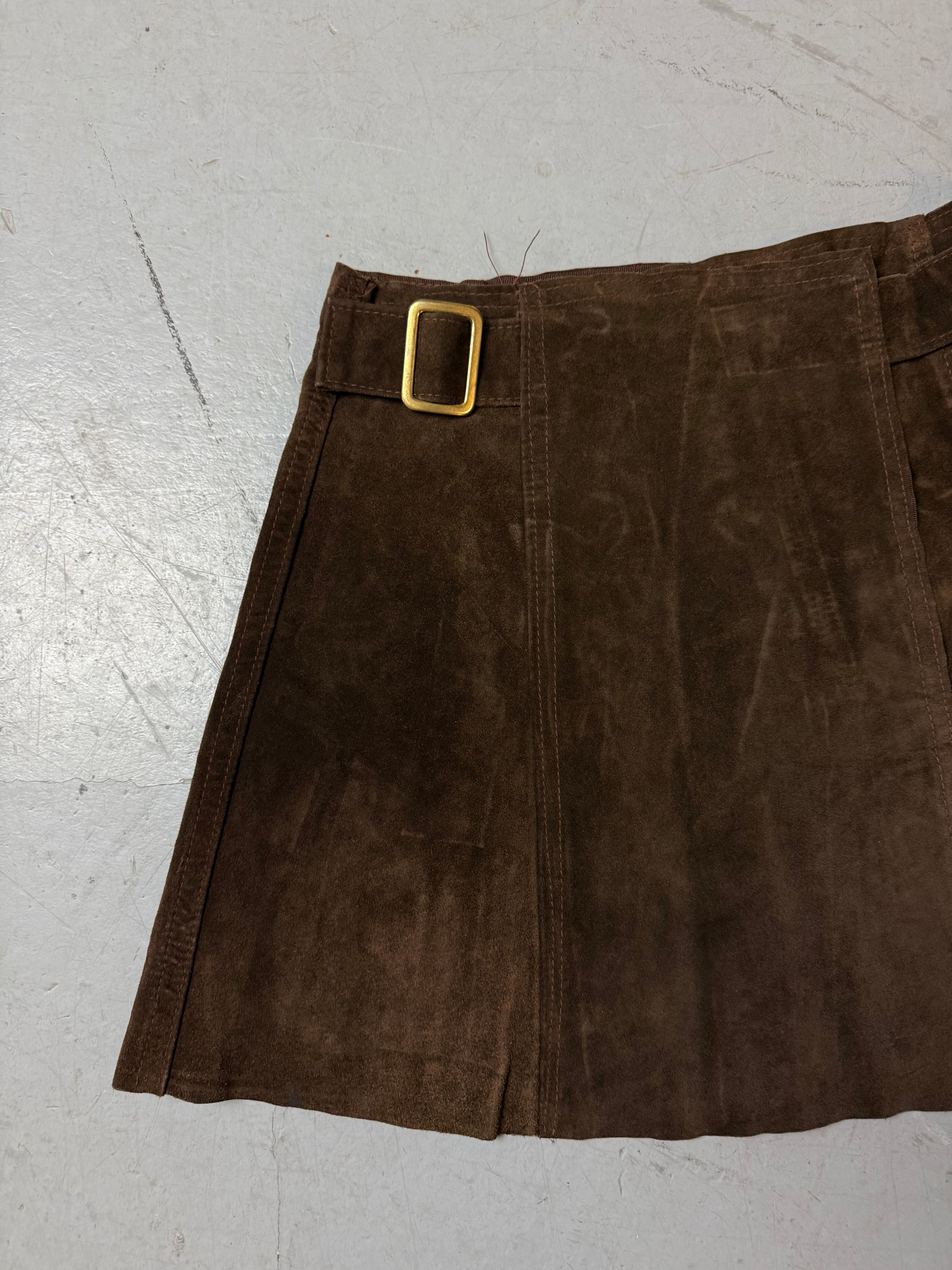 Vintage Brown Suede Mini Skirt XS