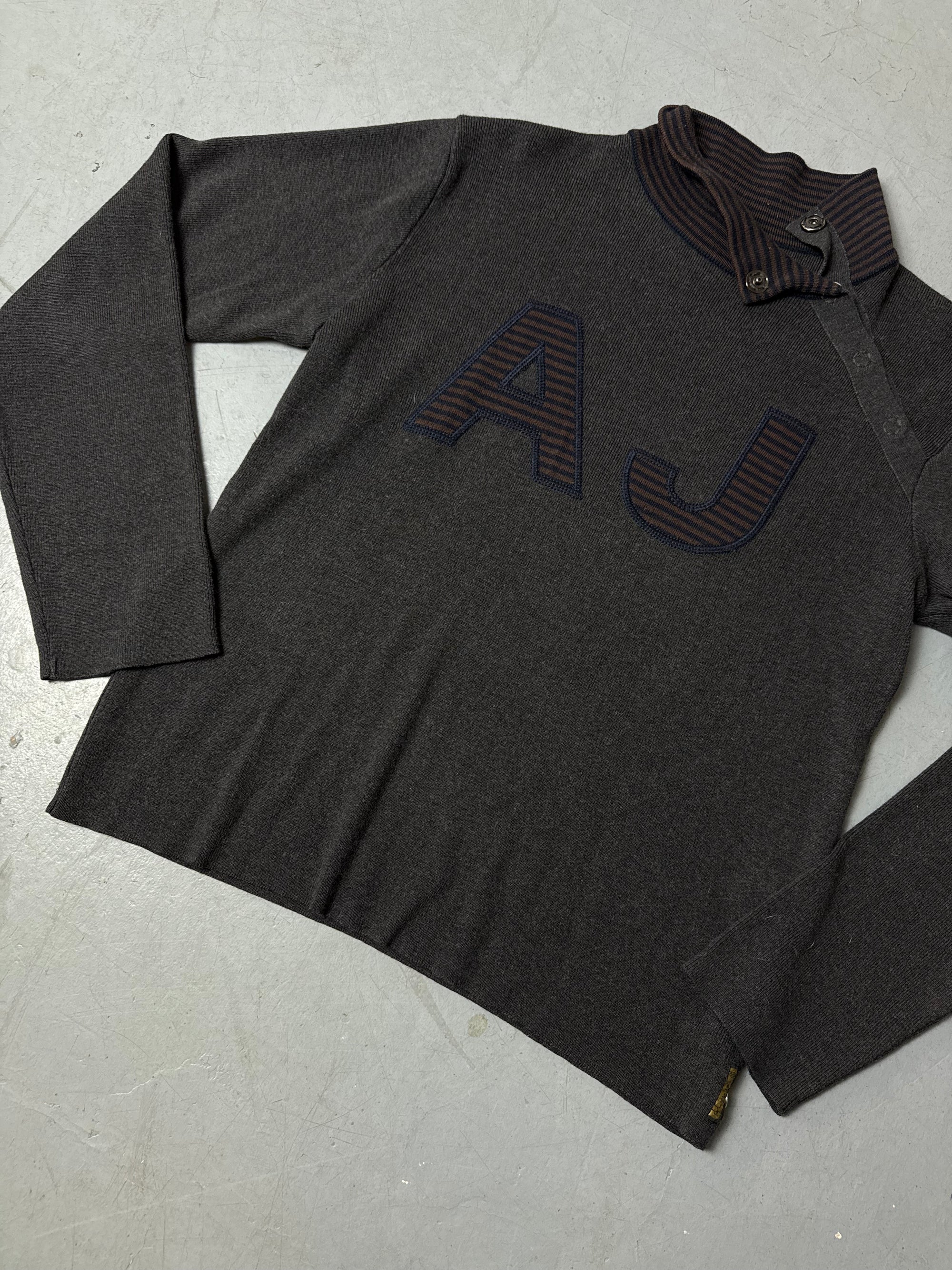 Vintage Armani Jeans Grey and Brown Sweater L