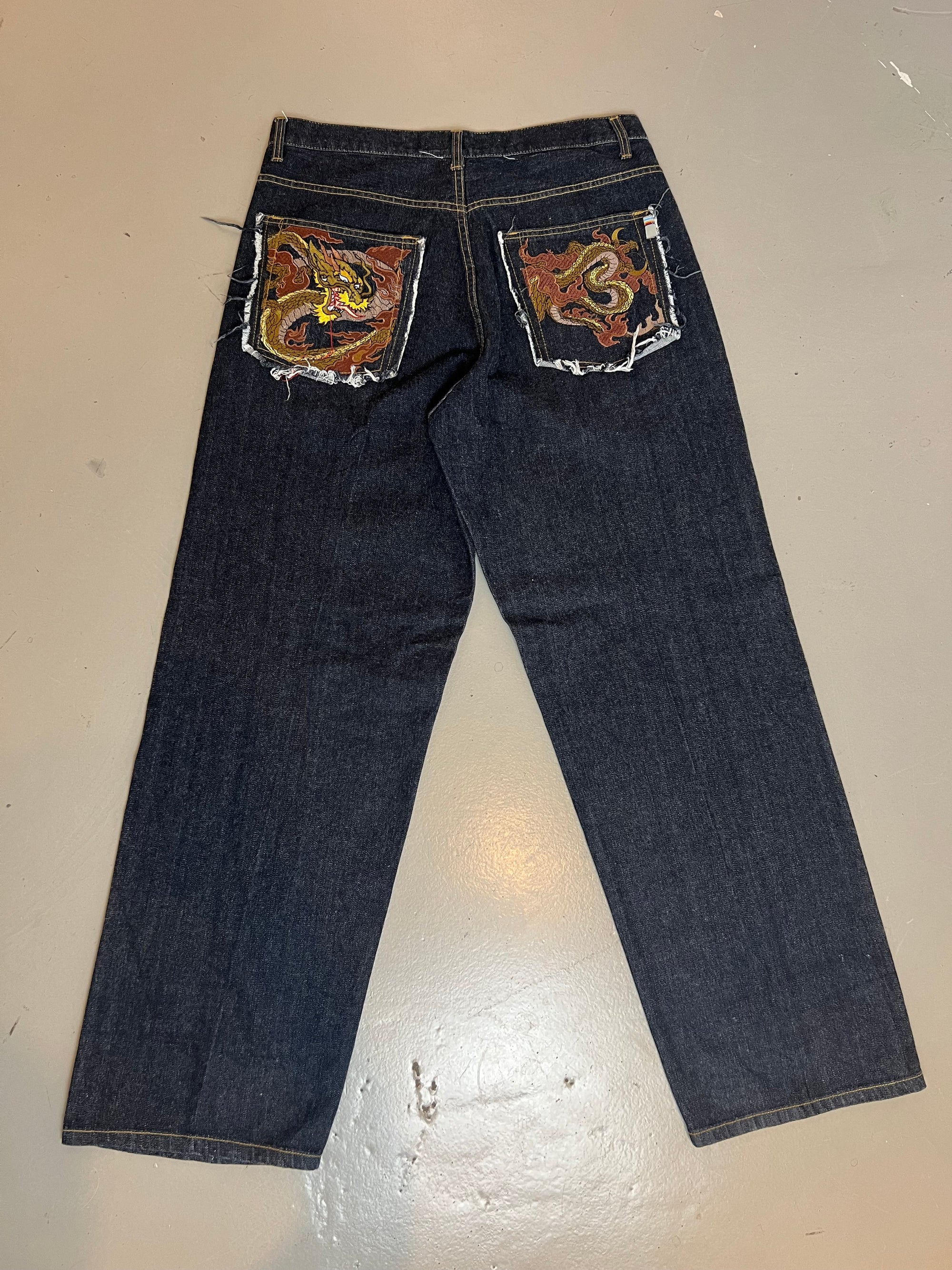 Vintage Printed Indigo Dark Jeans L/XL