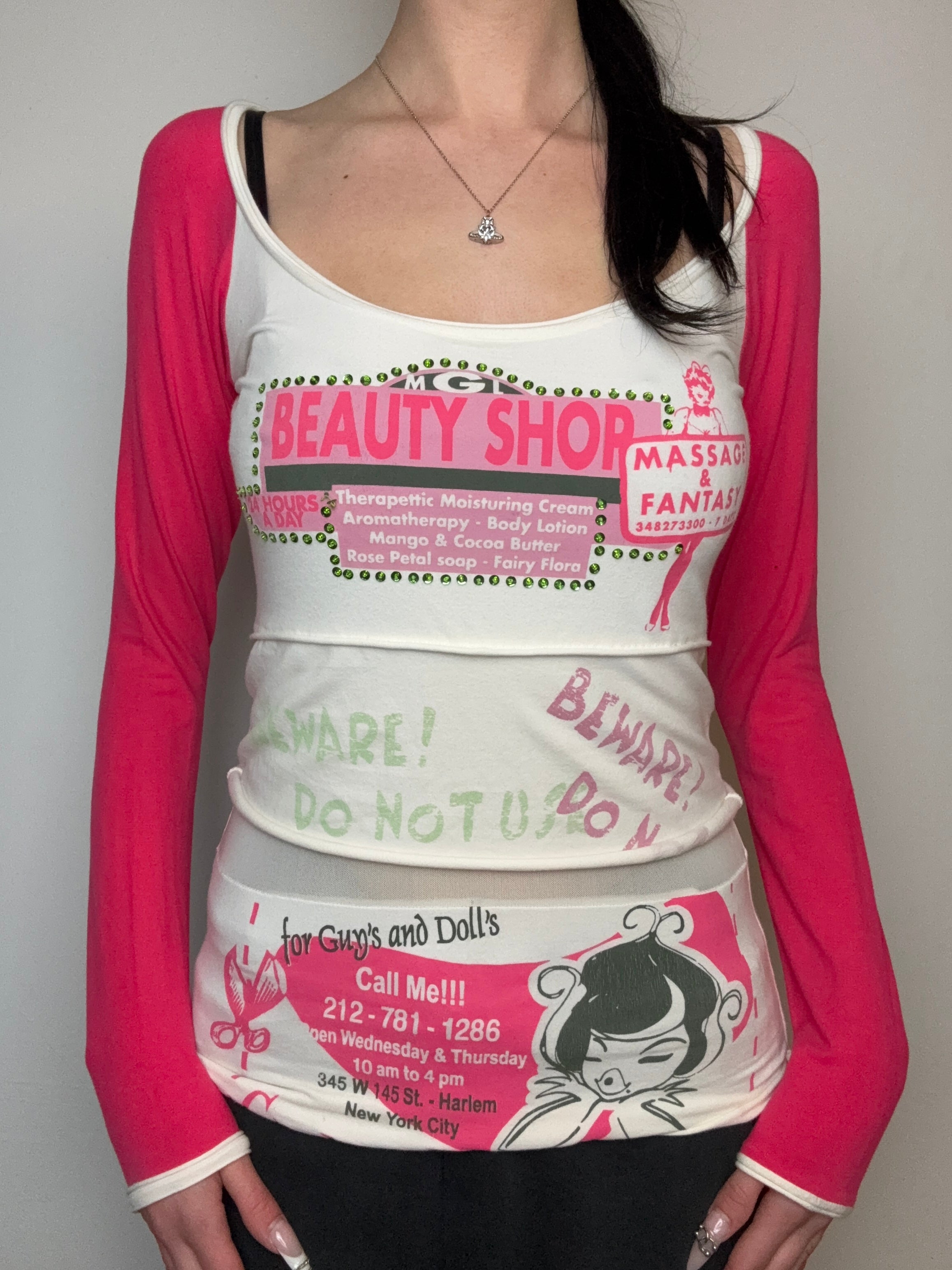 Vintage White/Pink Graphic Longsleeve M