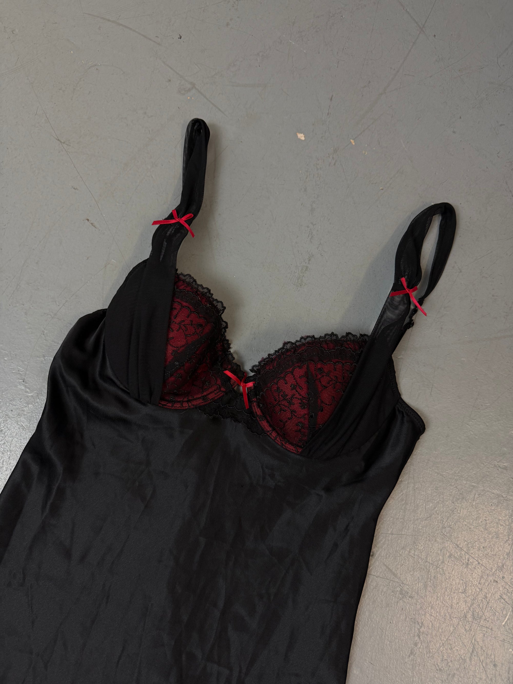 Vintage Black and Red Satin Mini Dress M