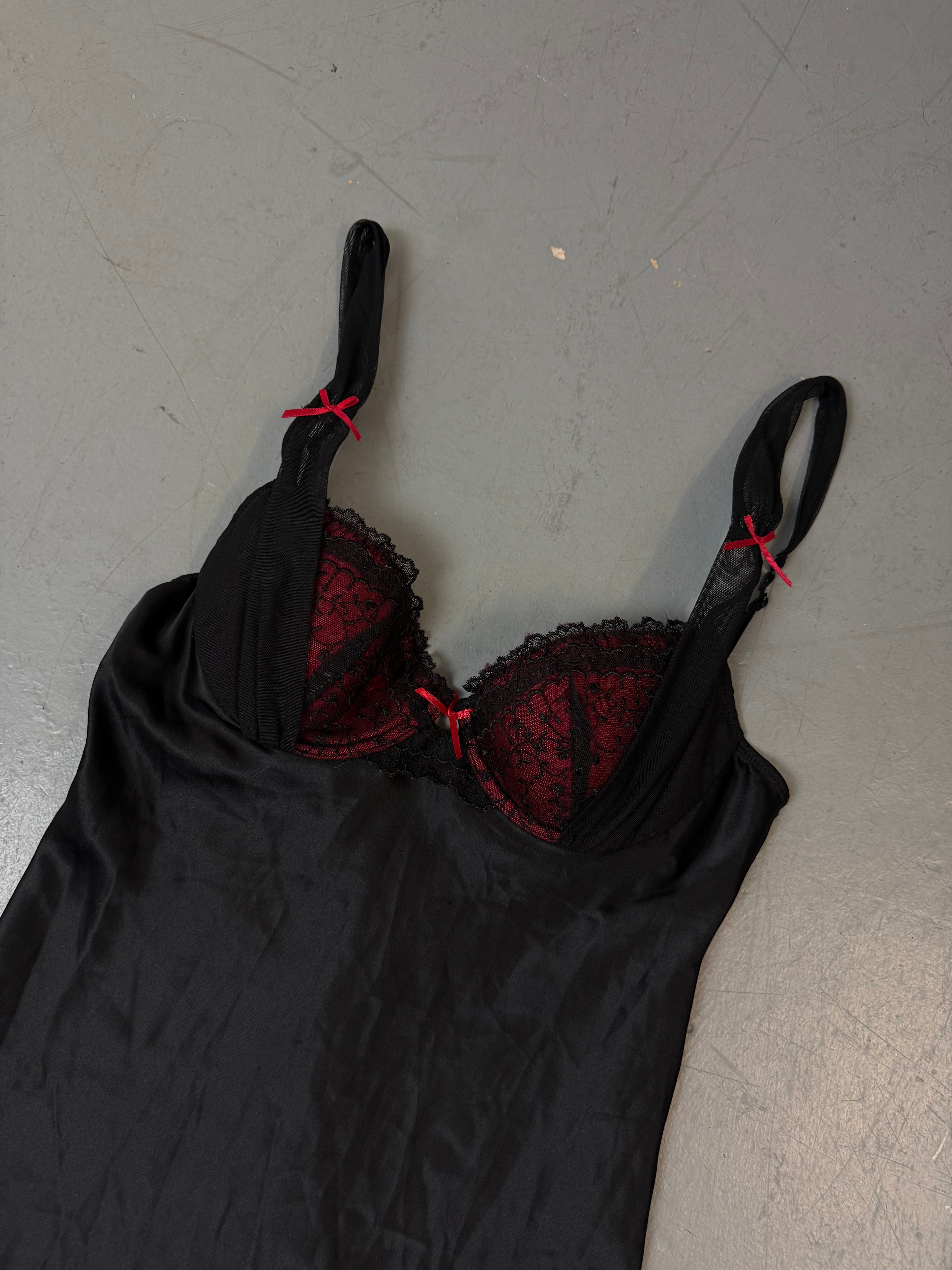 Vintage Black and Red Satin Mini Dress M