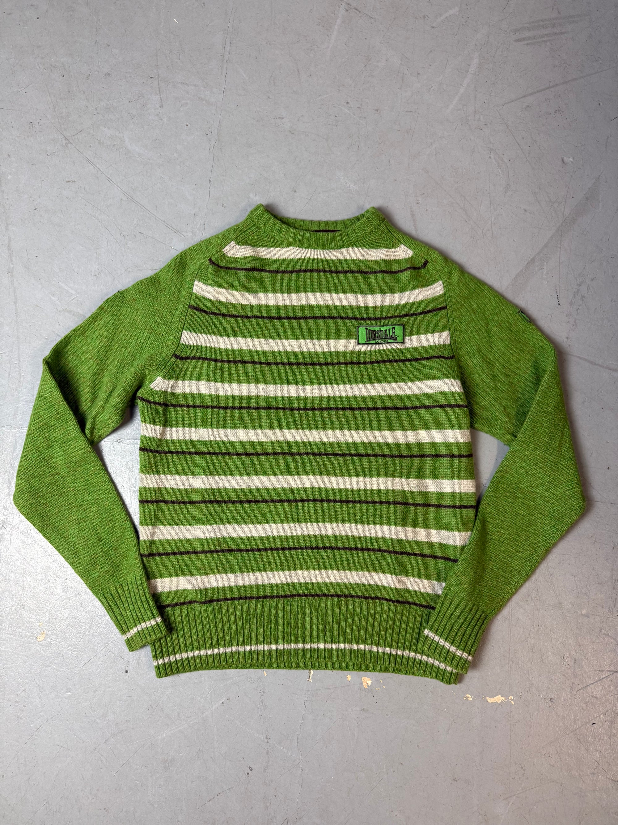 Vintage Lonsdale Green Striped Knit Sweater M/L