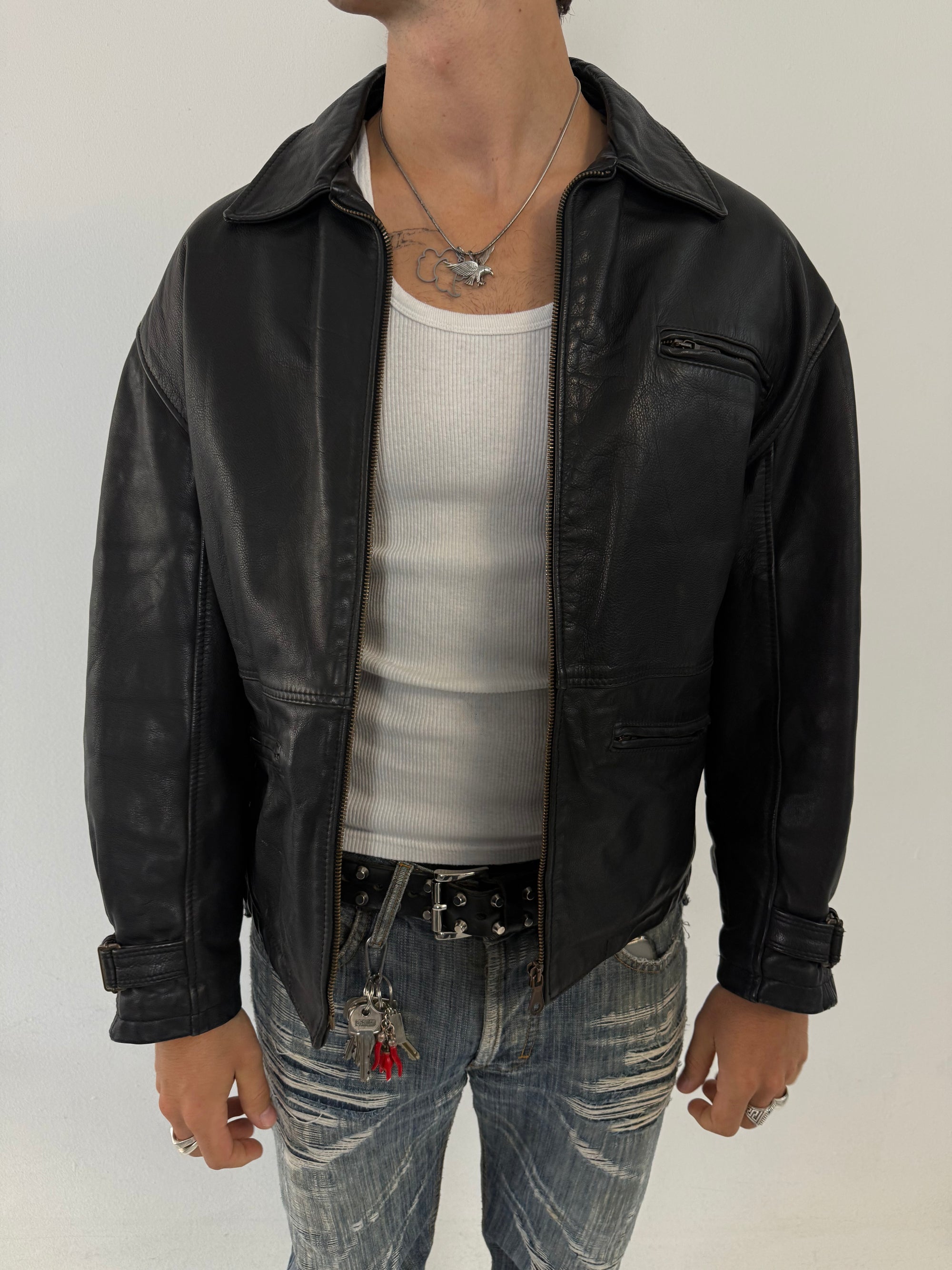 Vintage Fery Black Long Leather Jacket XL