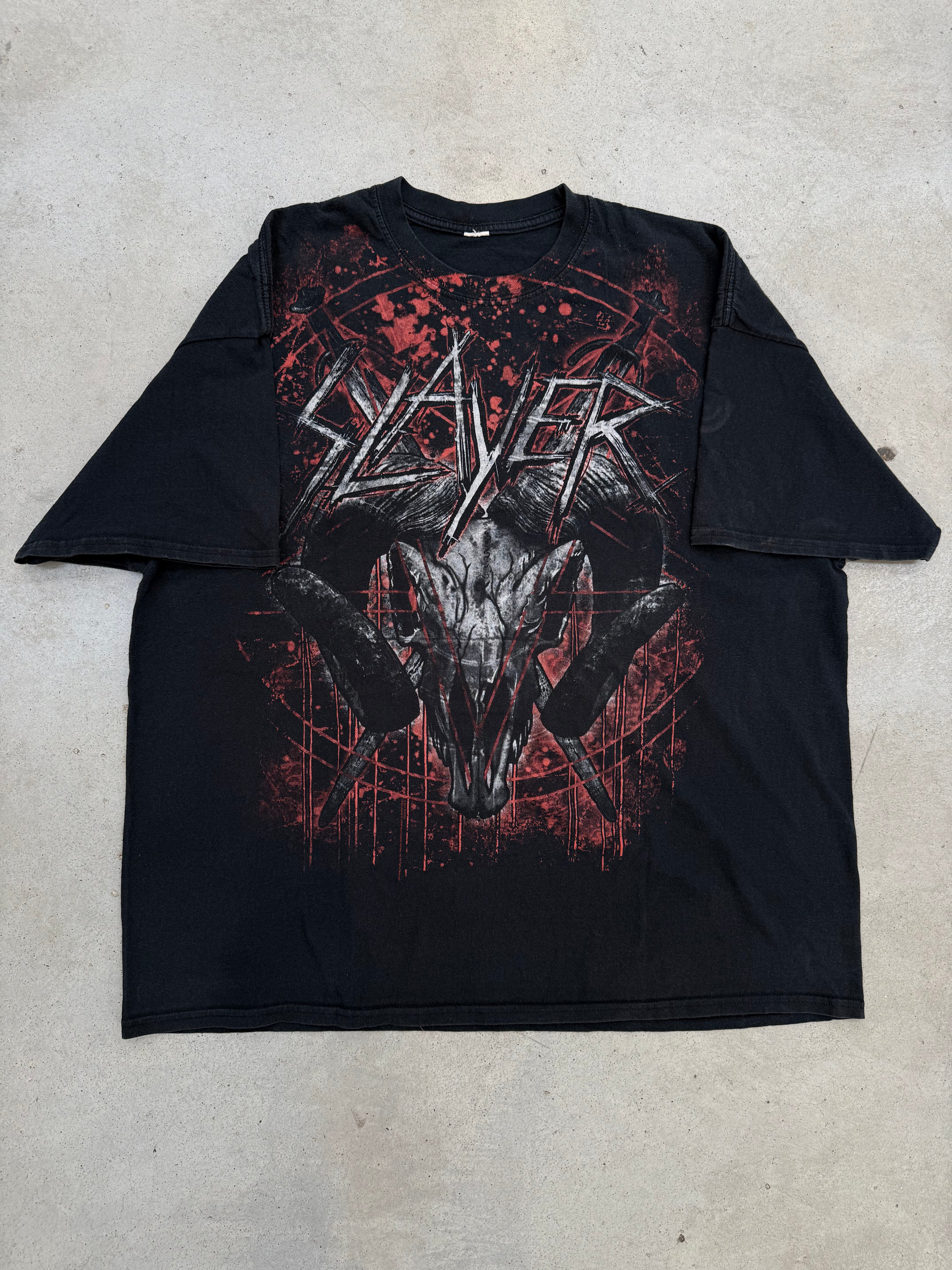 Vintage Slayer „Mongo Goat“ Band T-Shirt XXL für Herren. Y2K Second Hand Fashion