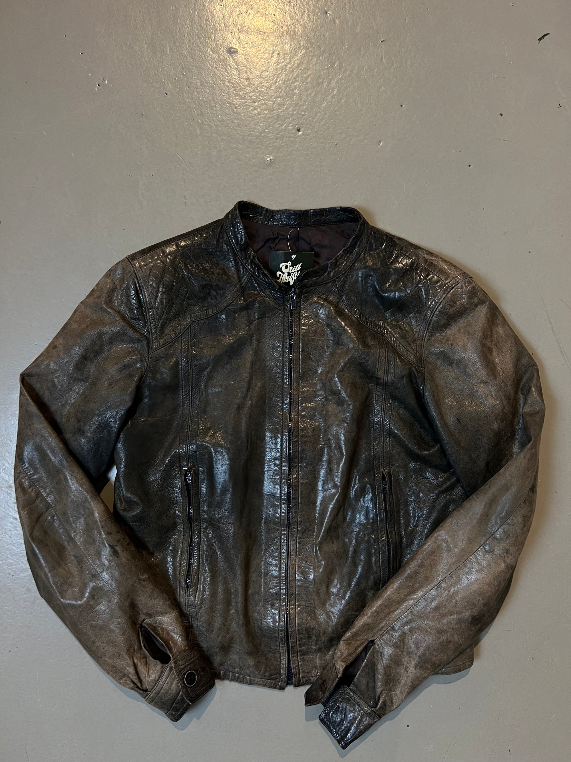 Vintage Gray/Green Italian Leather Jacket S