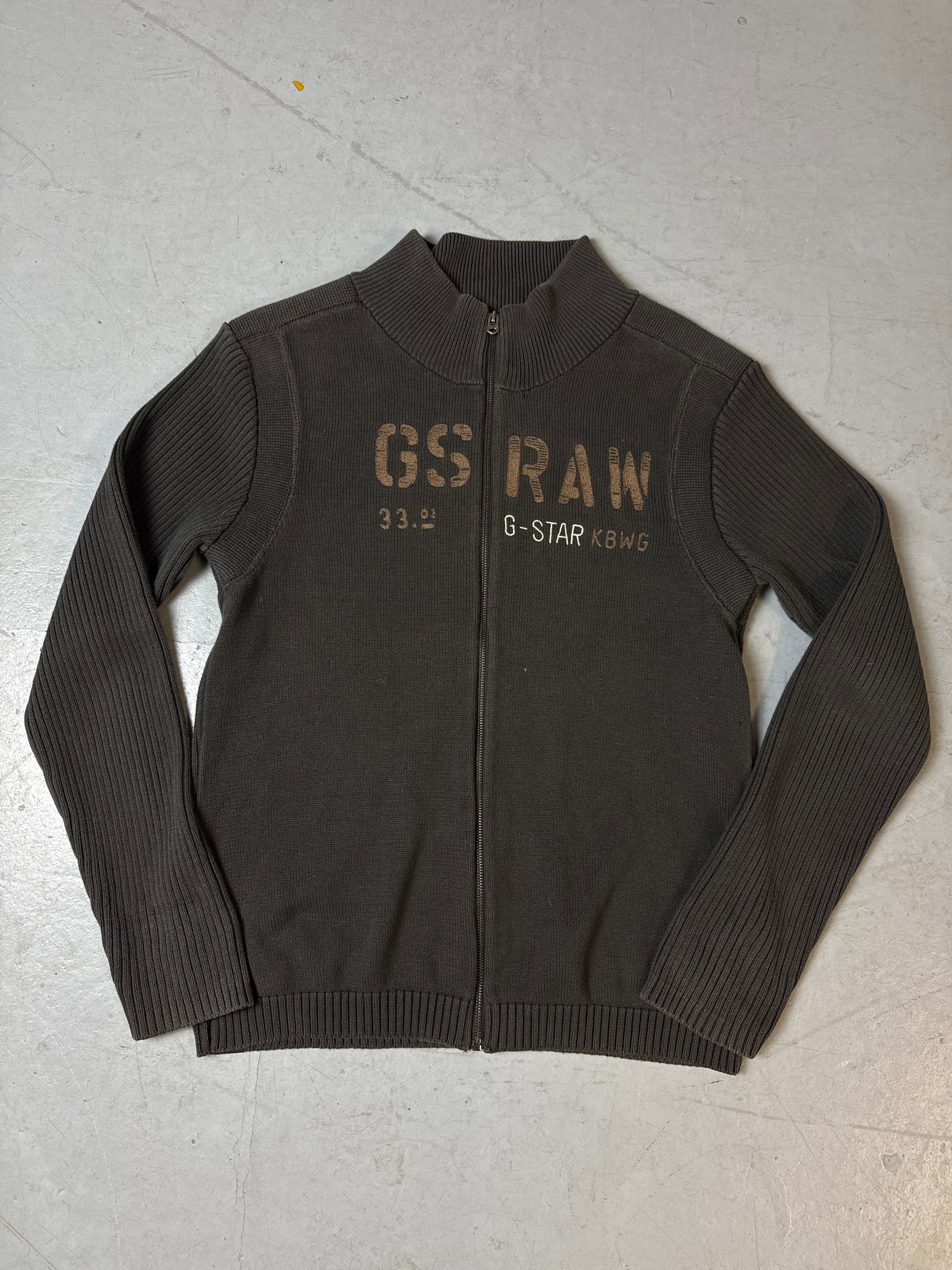 Produktbild von einem Vintage G-Star Brown Knit Zip Up Sweater von vorne