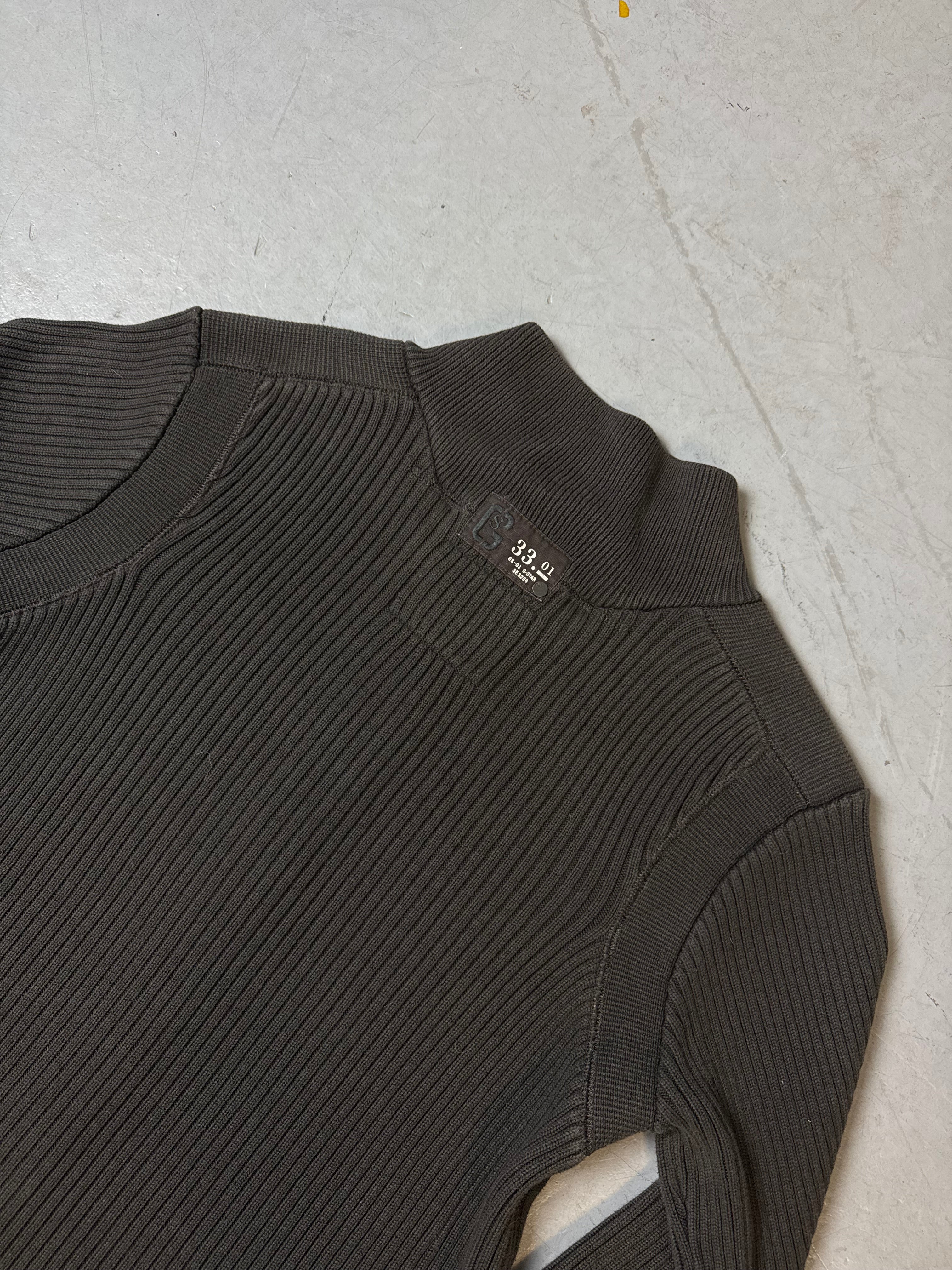 Detailbild von einem Vintage G-Star Brown Knit Zip Up Sweater von Kragen von hinten