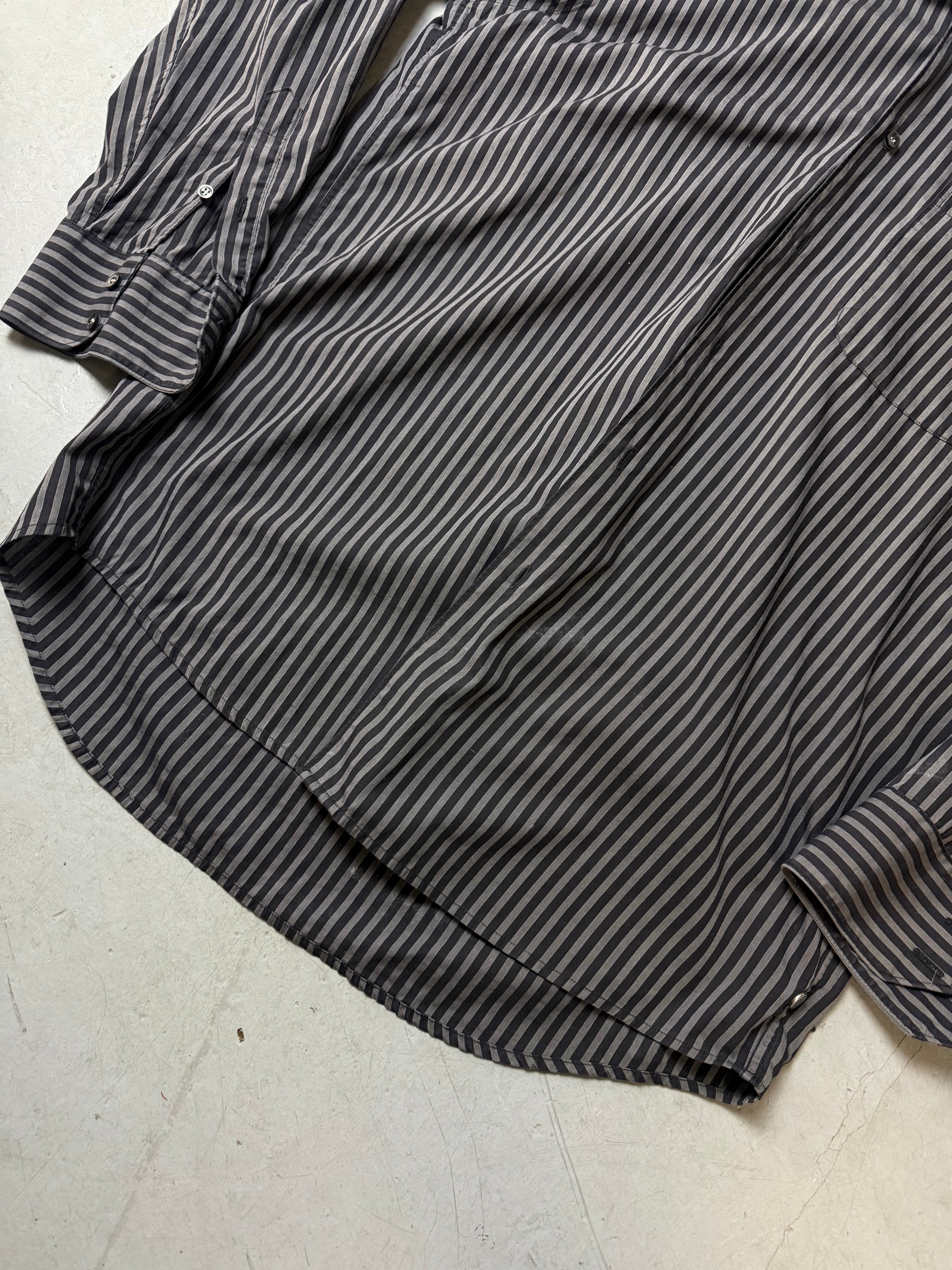 Vintage Lacoste Grey Striped Button Up Shirt L