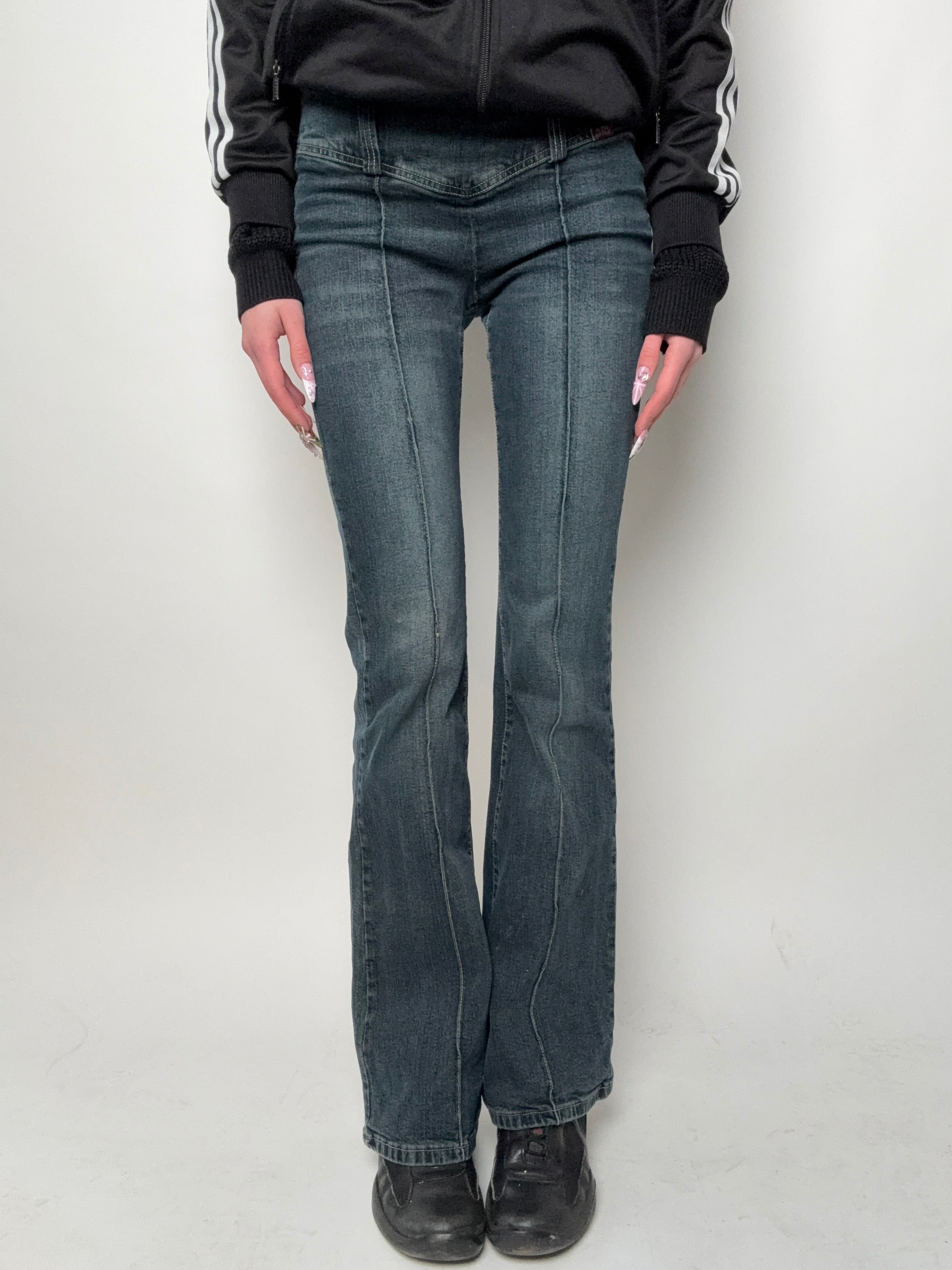 Vintage Ado Style Dark Flared Back-Zip Denim M