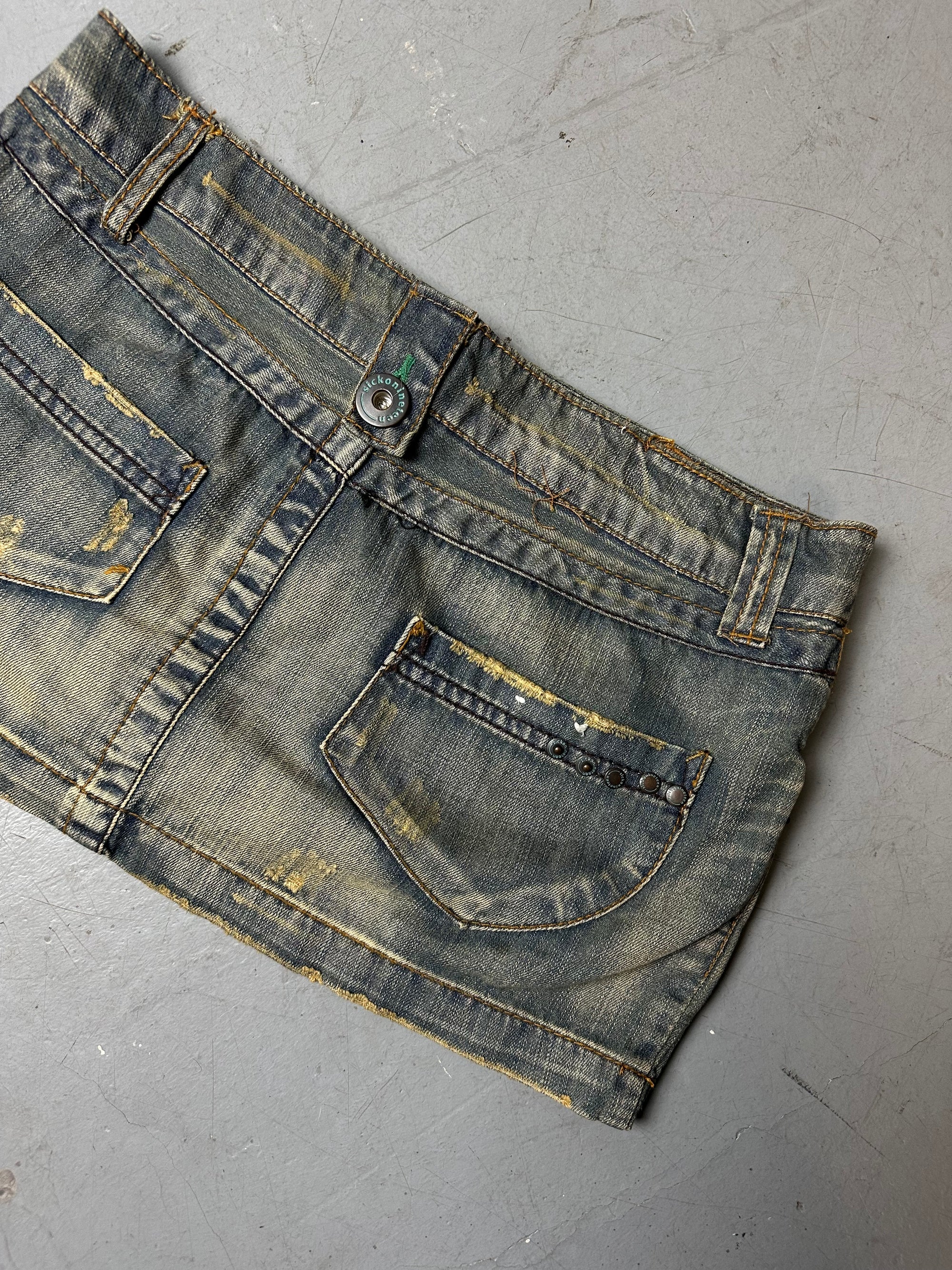 Vintage Dirty Washed Denim Mini Skirt M